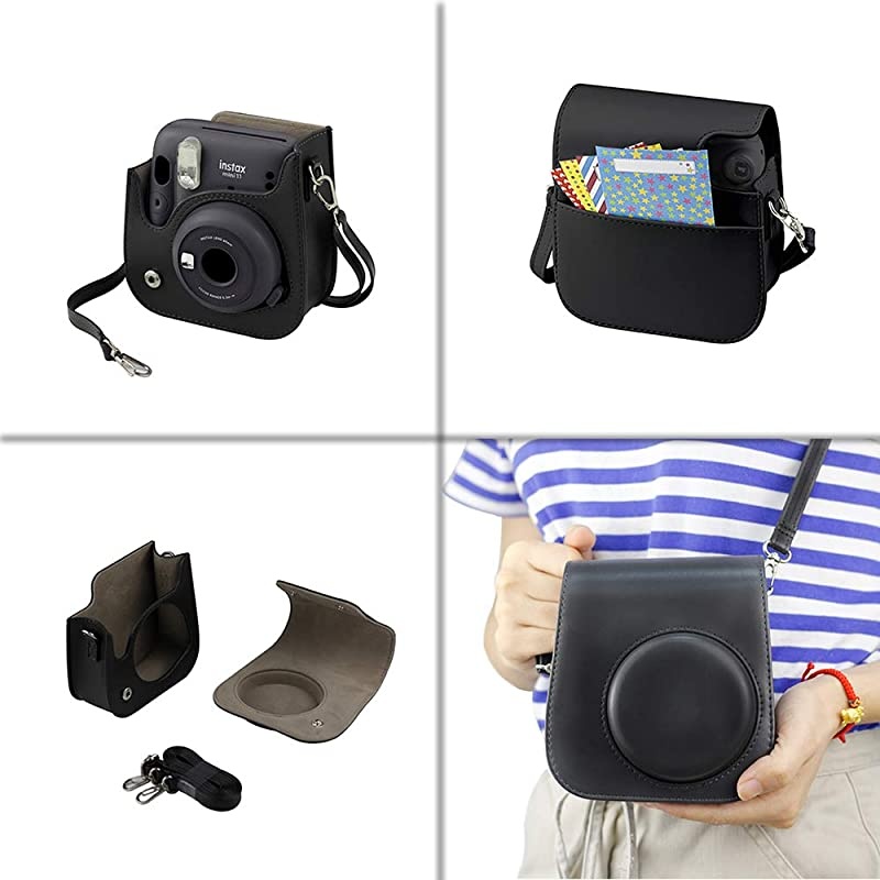 Instax Mini 11 Instant Camera Charcoal Grey 16654786 +  Instax Mini Twin Pack Instant Film 16437396 + Single Pack Rainbow Film + Case + Travel Stickers