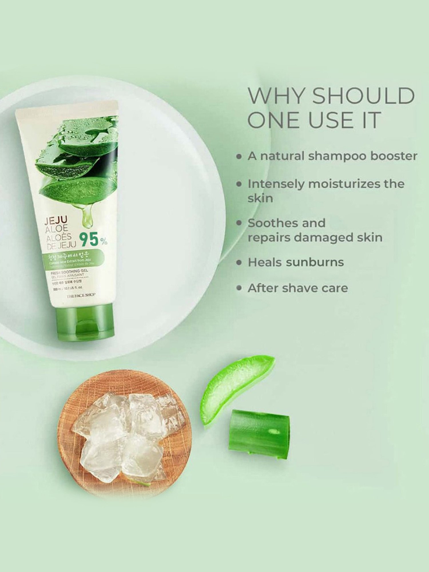 The Face Shop Jeju Aloe Fresh Soothing Gel Tube with Vitamin E for Body, Face & Hair - 300 ml