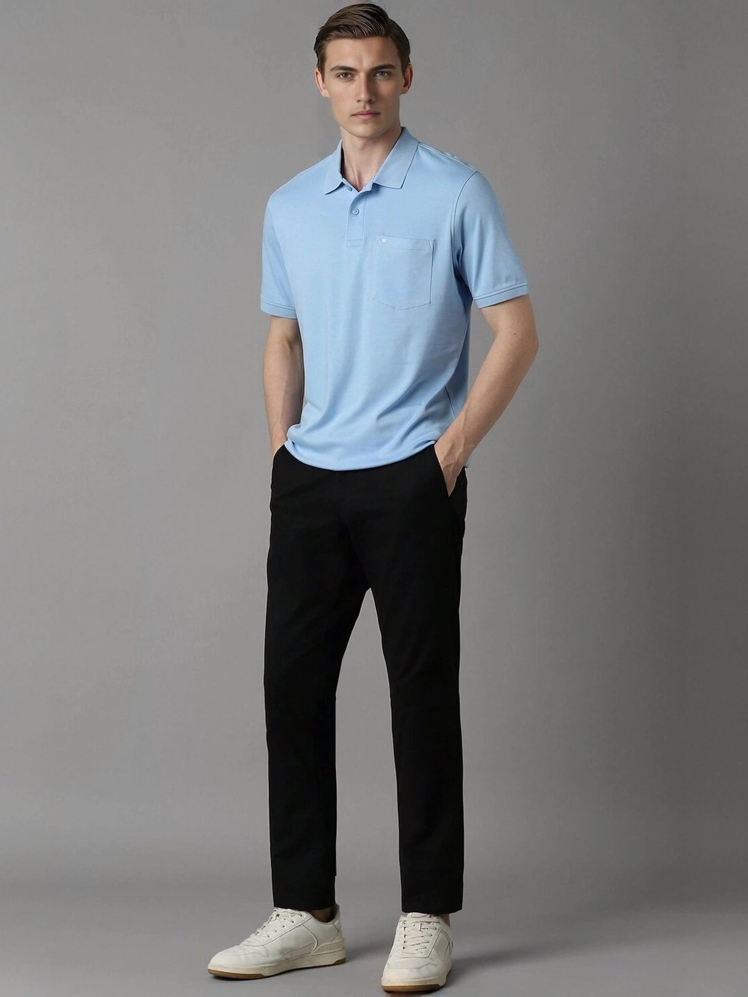 Louis Philippe Blue Cotton Regular Fit Polo T-Shirt