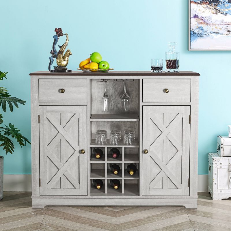 47" Wood Bar Cabinet with Brushed Nickel Knobs White - Home Essentials