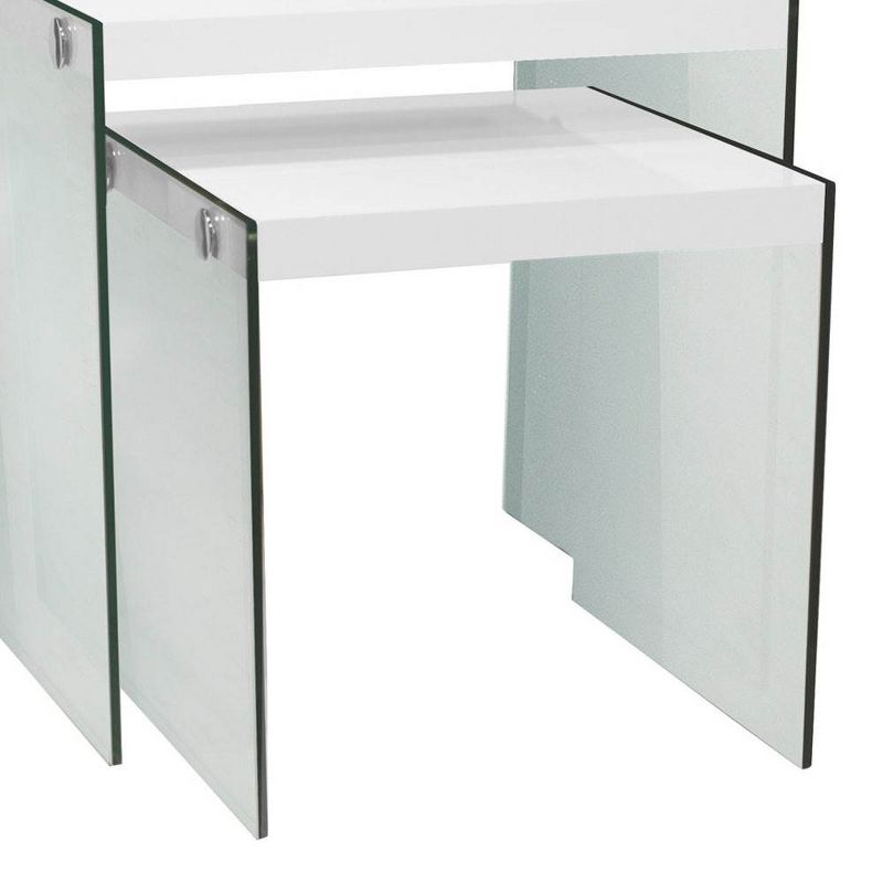 Monarch Specialties Tempered Glass Accent 2-Pc. Nesting End Tables, Glossy White