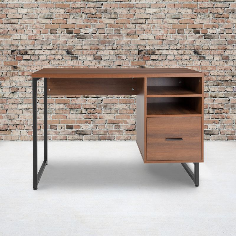 Emma and Oliver Two Shelf/File Drawer Computer Desk in Rustic Wood Grain Finish