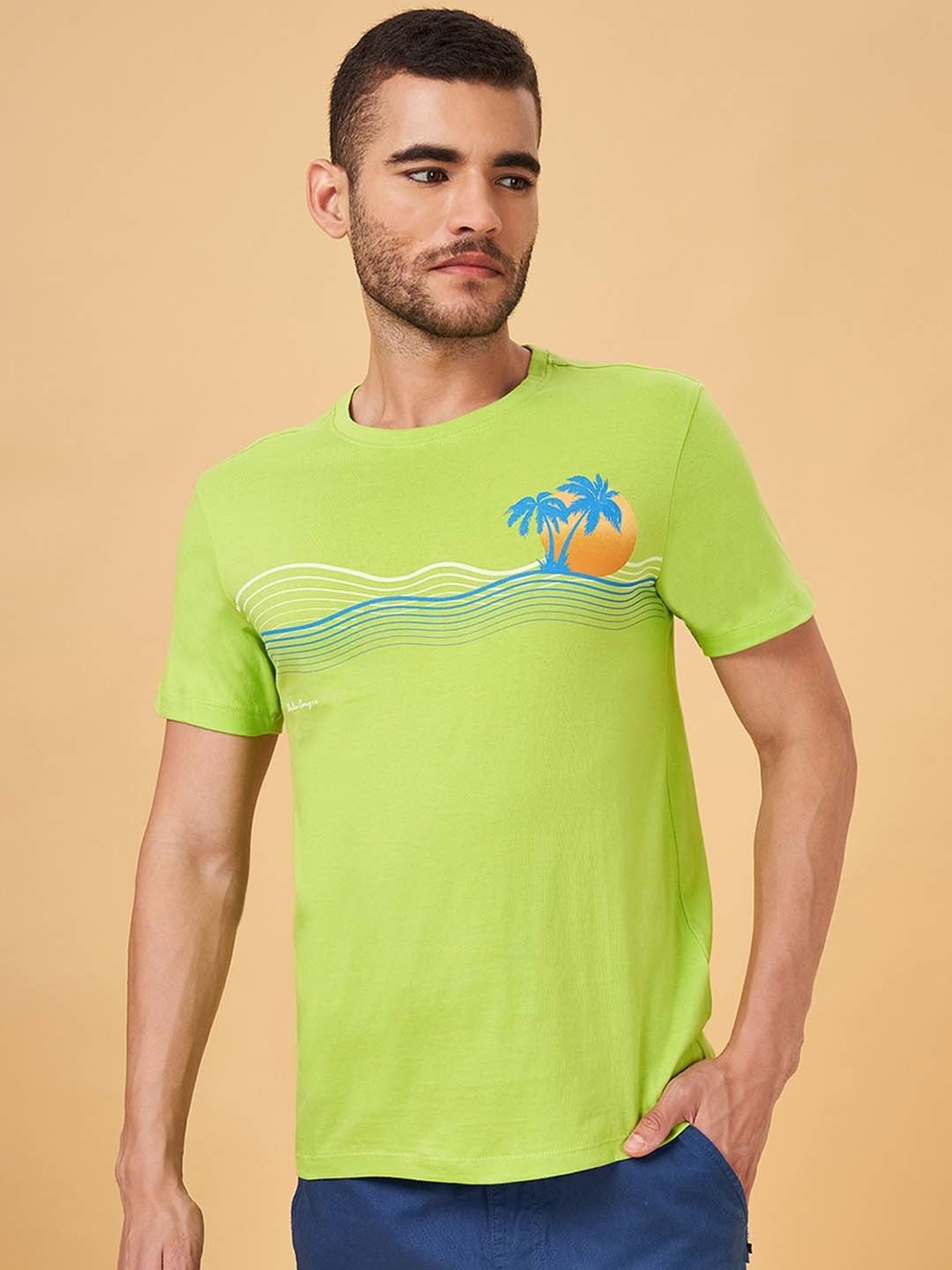 Urban Ranger by Pantaloons Green Slim Fit Printed Crew T-Shirt