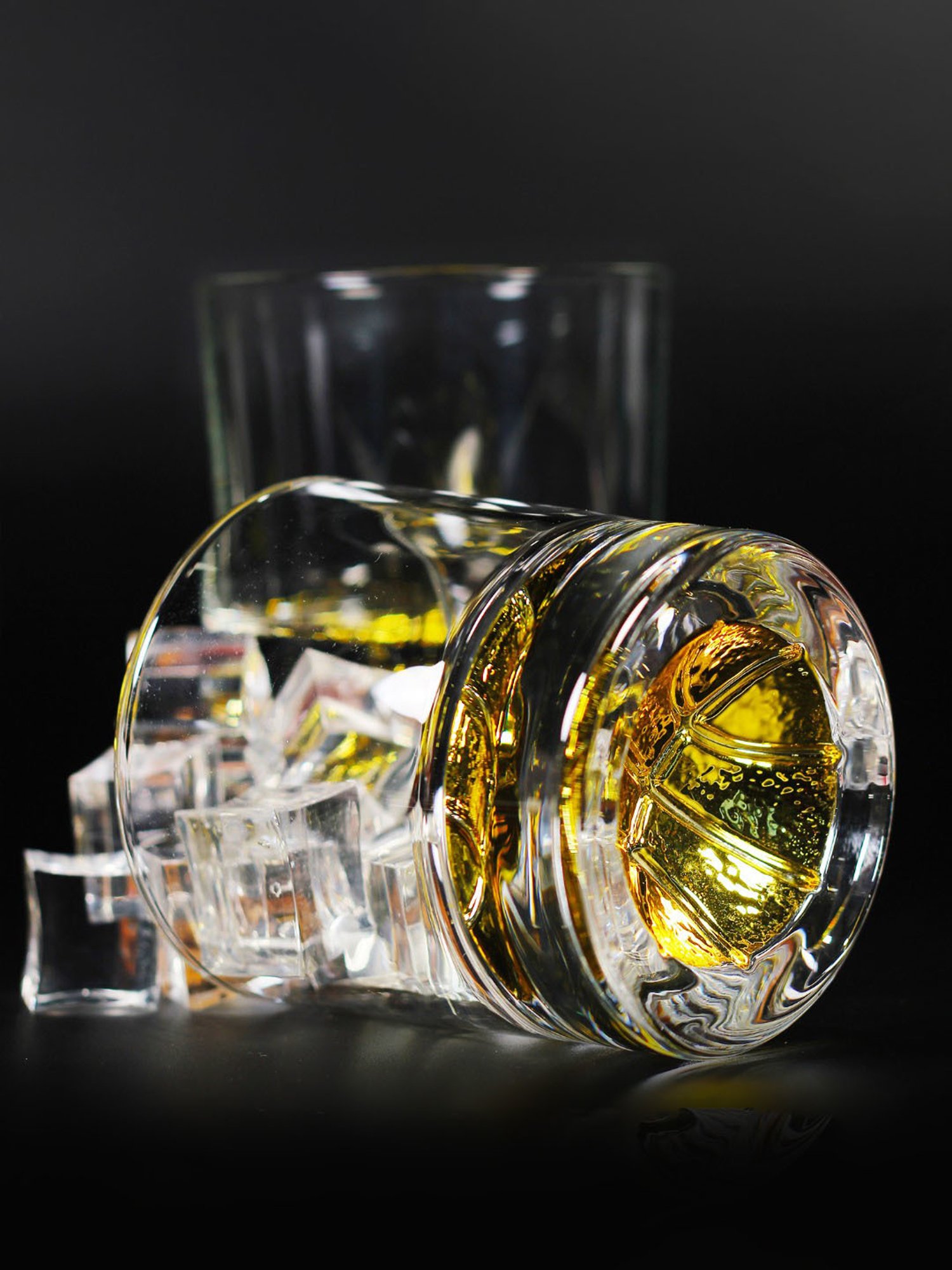 Melbify Gold Basket Ball Transparent Whiskey Glass 300ml - Set of 2