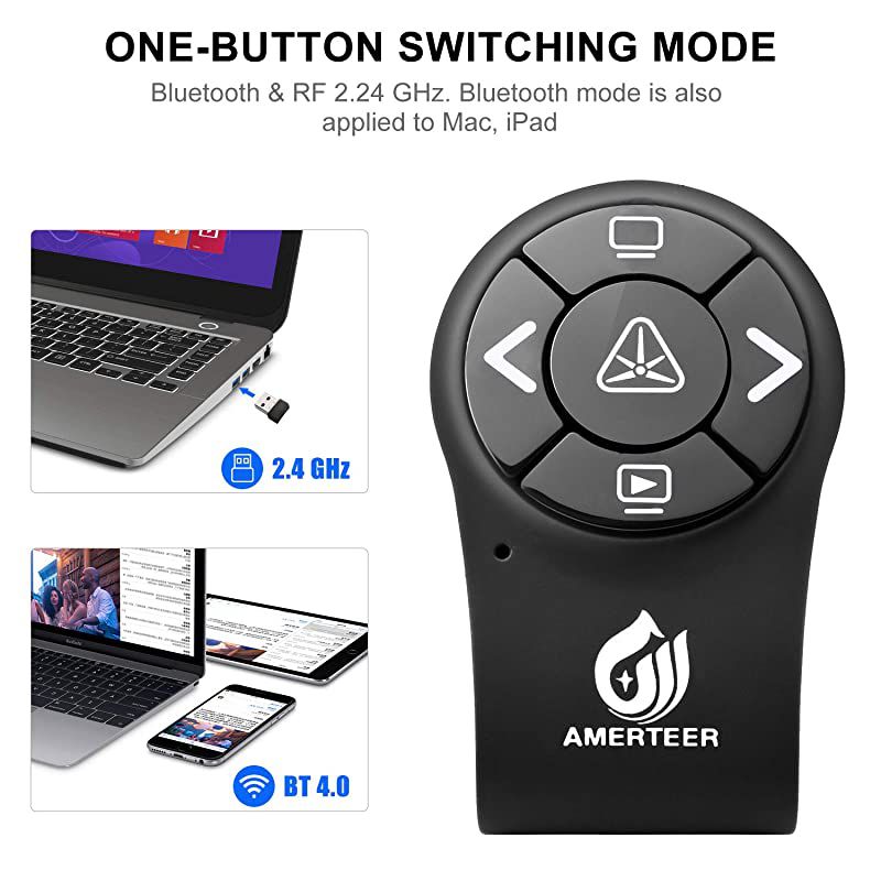 Bluetooth Wireless Presenter RF 24GHz Presentation Clicker Finger Ring Remote PowerPoint PPT Slides Rechargeable Laser Pointer