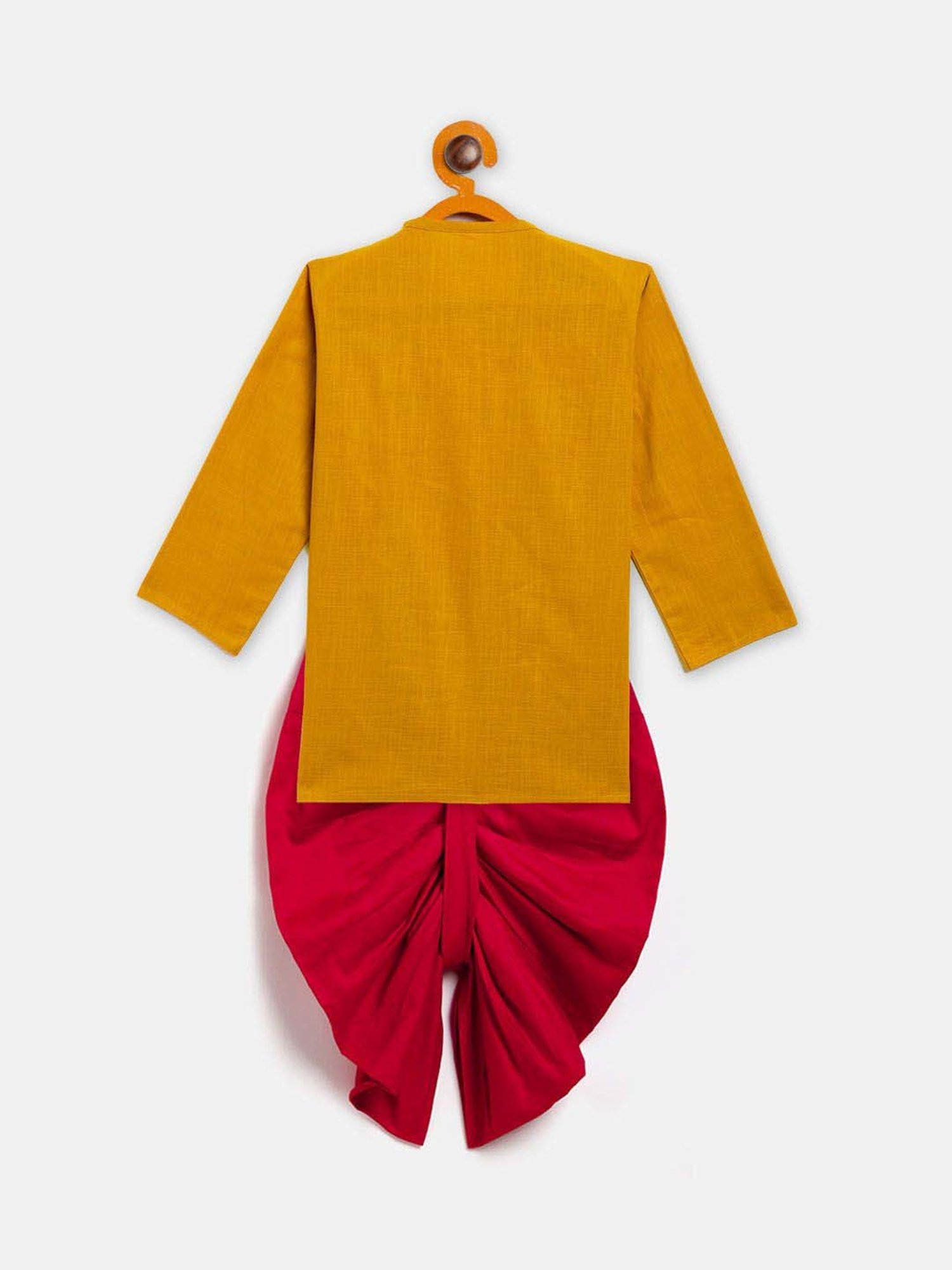 VASTRAMAY Boys Mustard & Red Embroidery Full Sleeves Kurta Sets