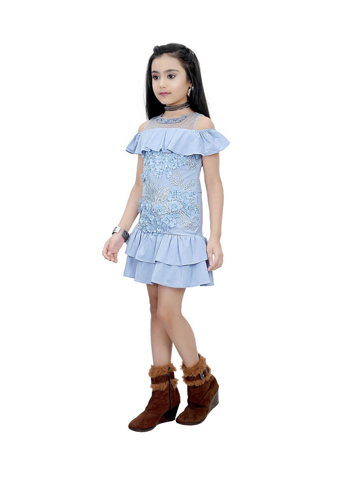 Tiny Girl Blue Embroidered Dress