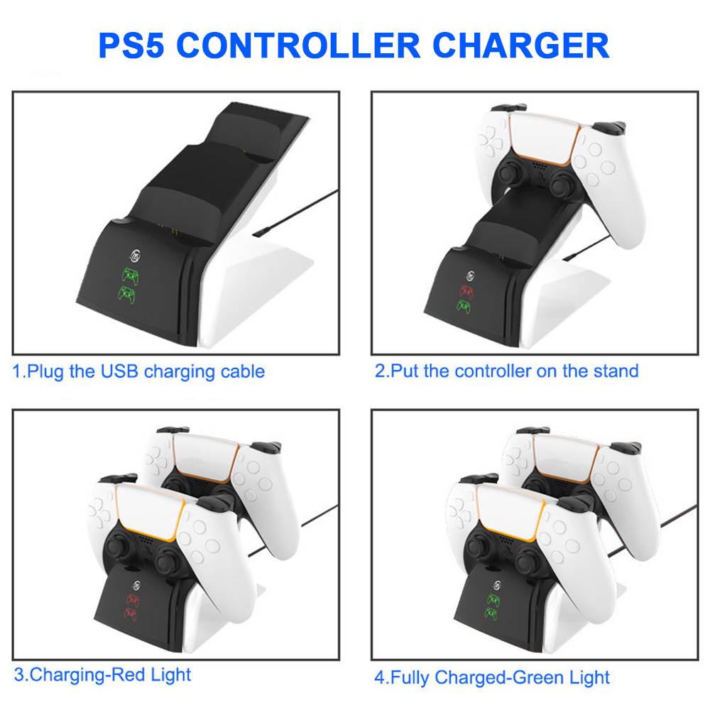 PS5 Controller Charger with AC Adapter, Wall 5V/3A Fast Dual DualSense Charging Station Dock with LED Indicators for Playstation 5 Controllers, 1.5-2.5 Hours Quick Charge Time White