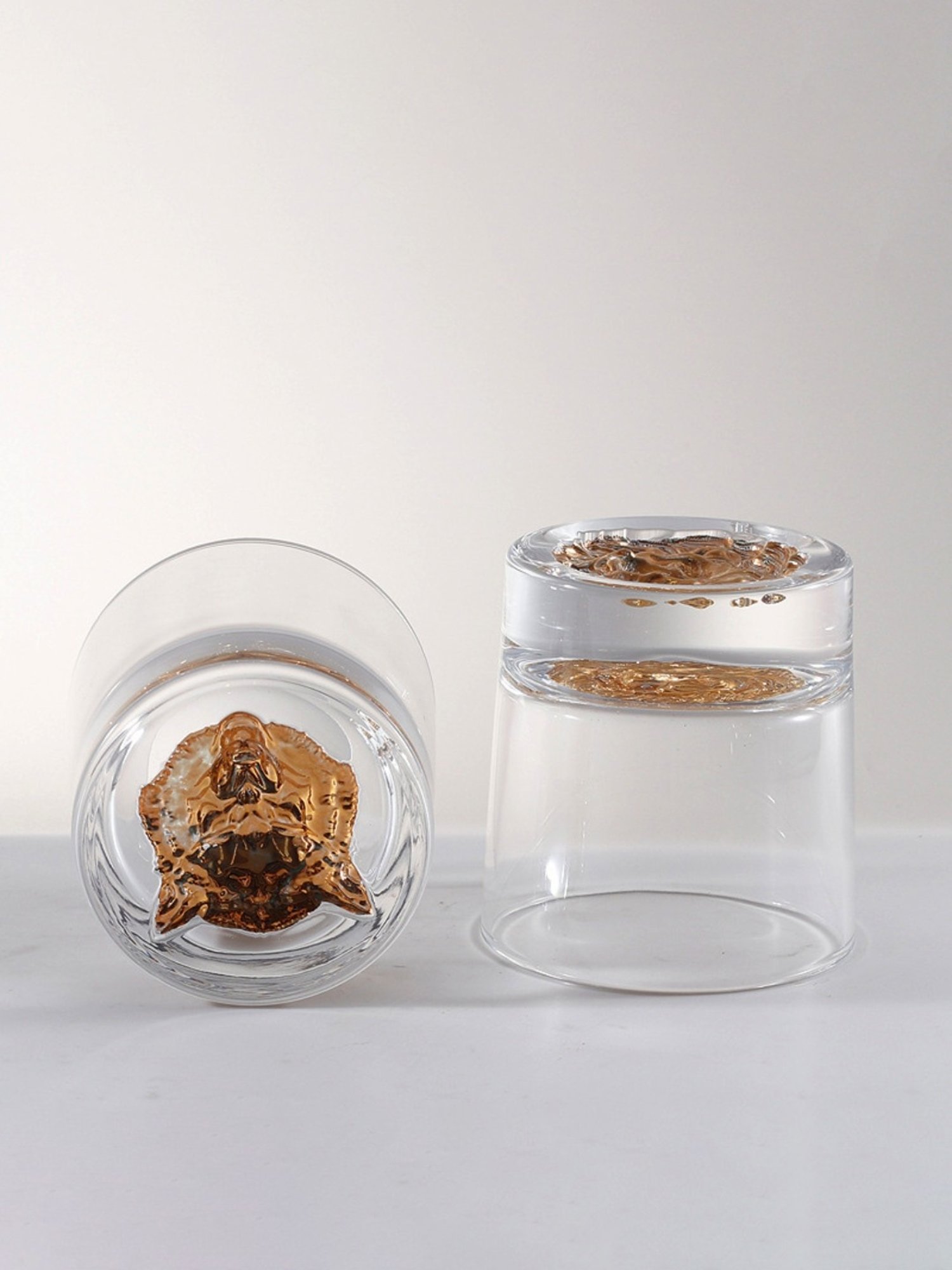 Melbify Gold Wolf Transparent Whiskey Glass 300ml - Set of 2