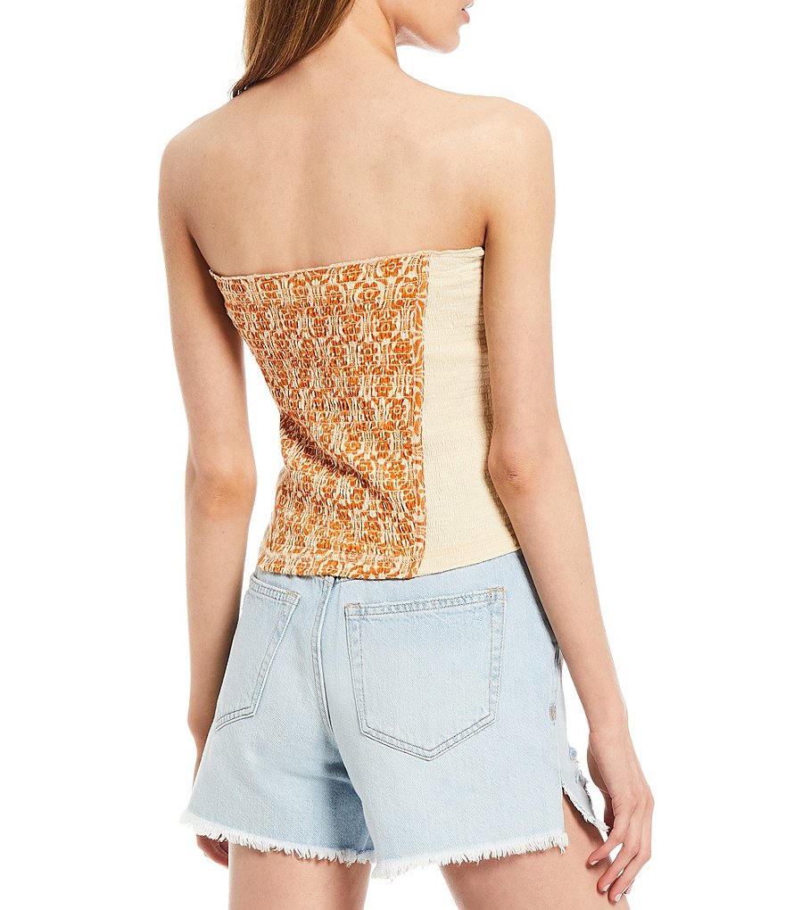 Free People In The Groove Geo Print Strapless Smocked Tube Top