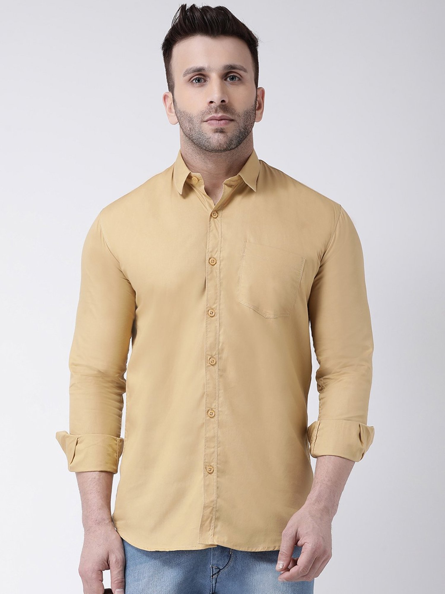 Hangup Plus Khaki Slim Fit Pure Cotton Shirt