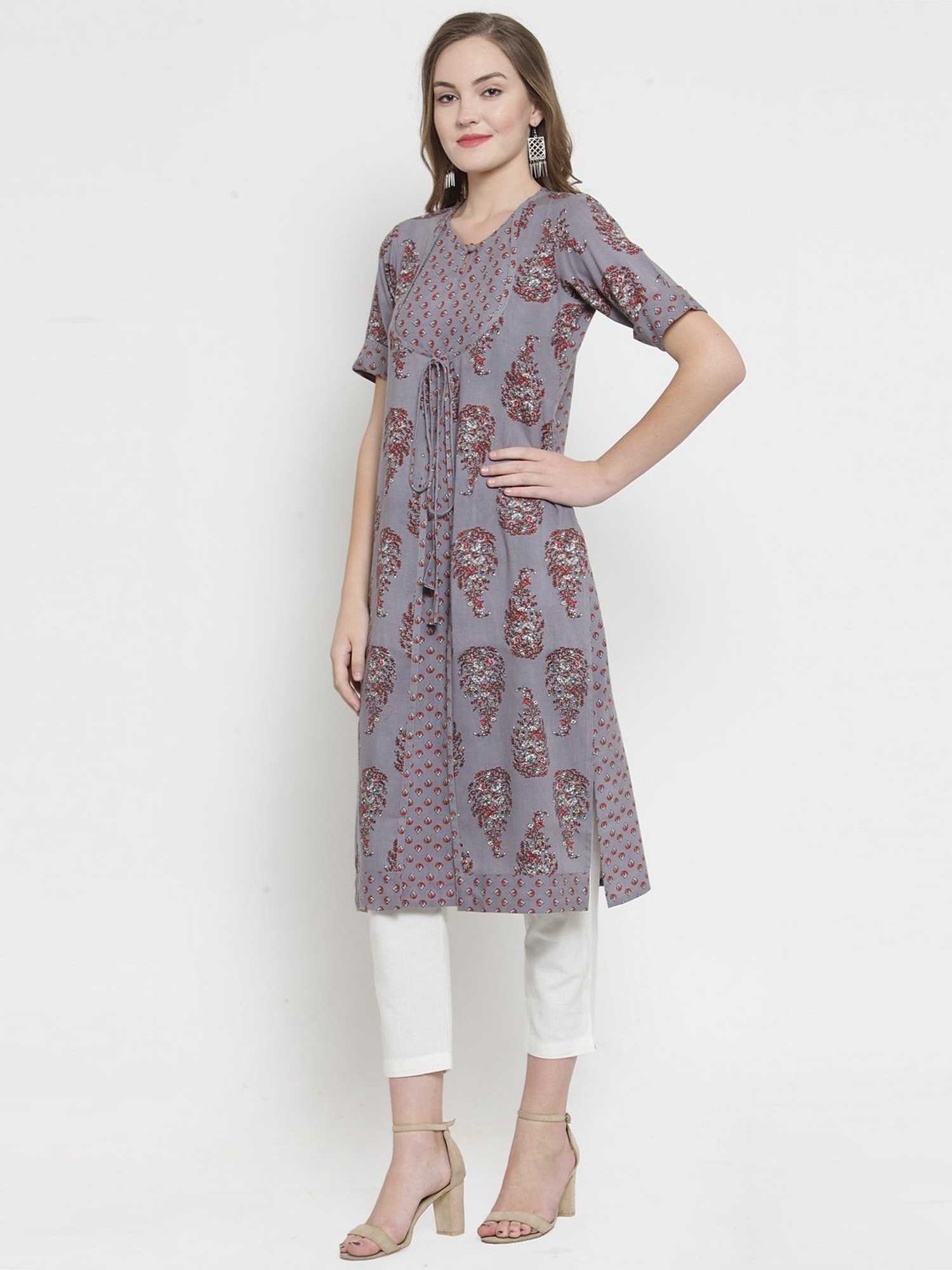 Indibelle Grey Printed Straight Kurta