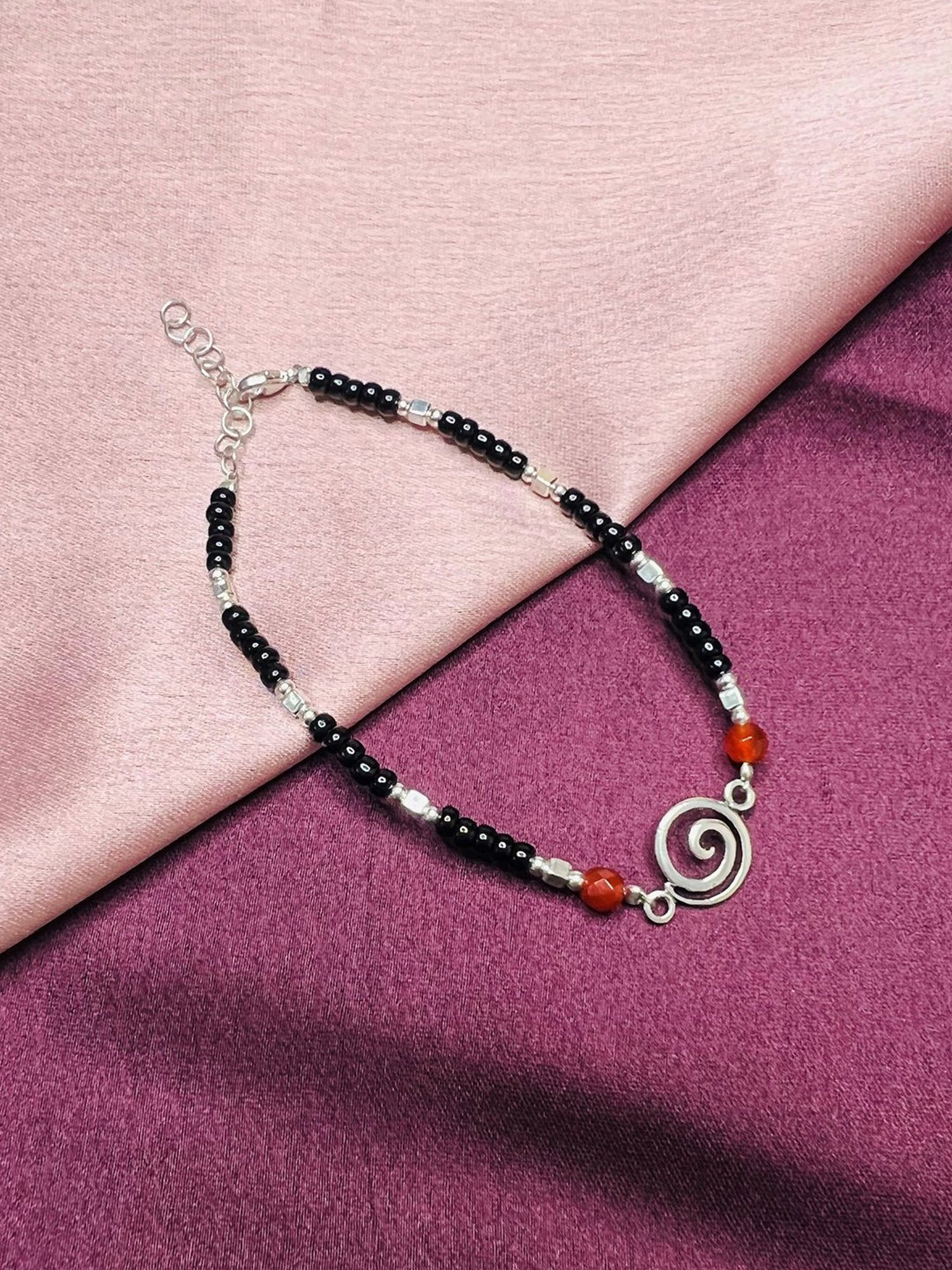 Arte Jewels 925 Sterling Silver Black Beads Bracelet for Women & Girls