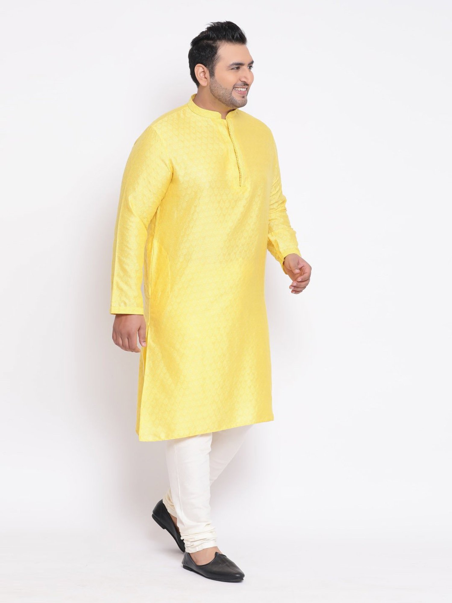 KISAH PLUS Yellow Regular Fit Jacquard Kurta Bottom Set