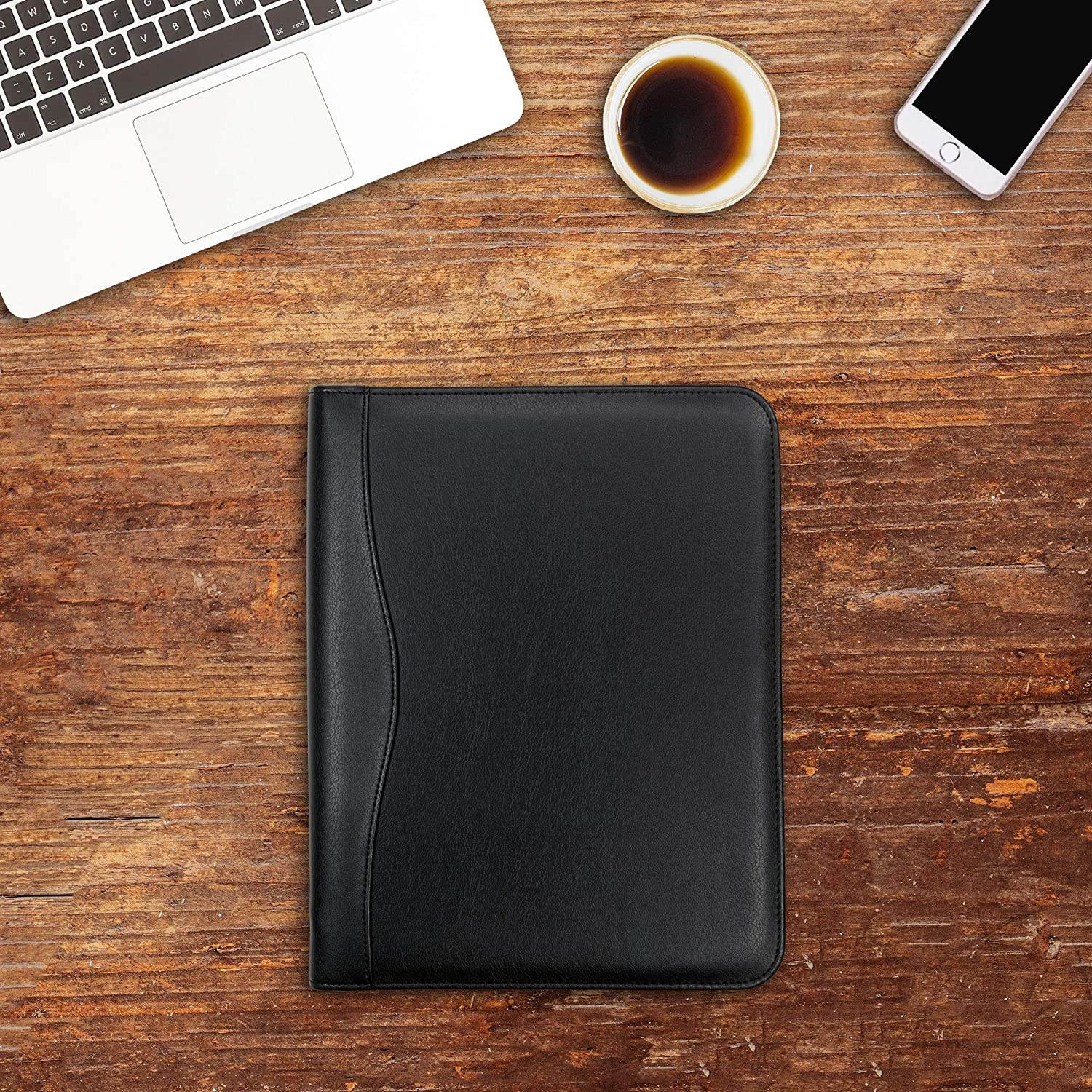 Samsill Executive Padfolio with Spine Accent - Resume Portfolio/Business Portfolio with Secure Zippered Closure, 10.1-inch Tablet Sleeve, Expandable Document Organizer & Writing Pad, Black