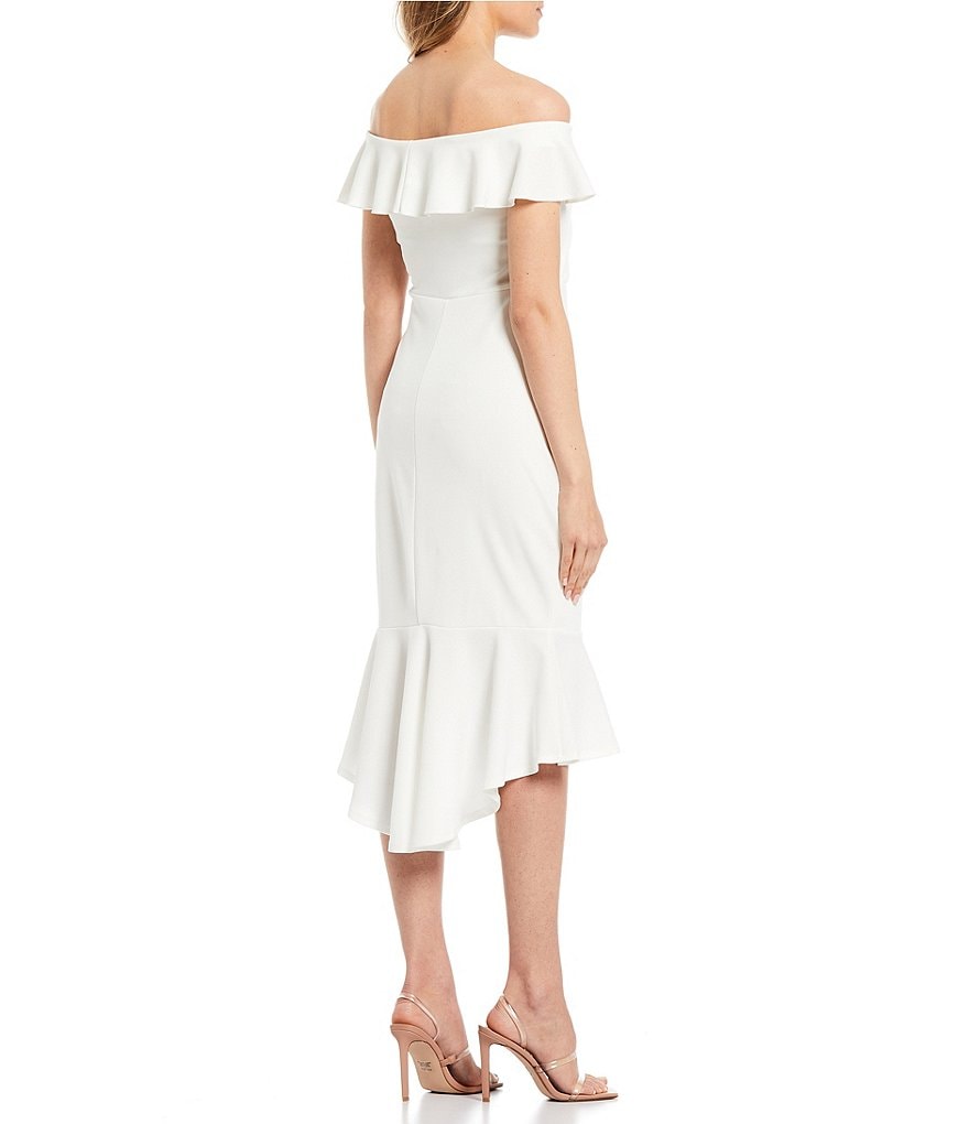 Honey and Rosie Off-The-Shoulder Ruffle Flounce Hem Dress