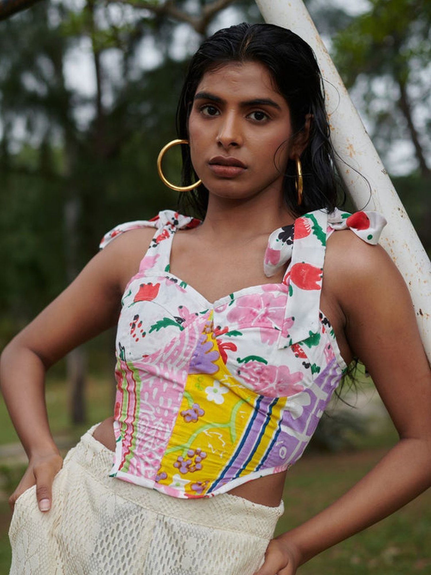 Khajoor Studio Multi-coloured & Beige Sundaze Farmland Corset Top & Pant Co-ord Set