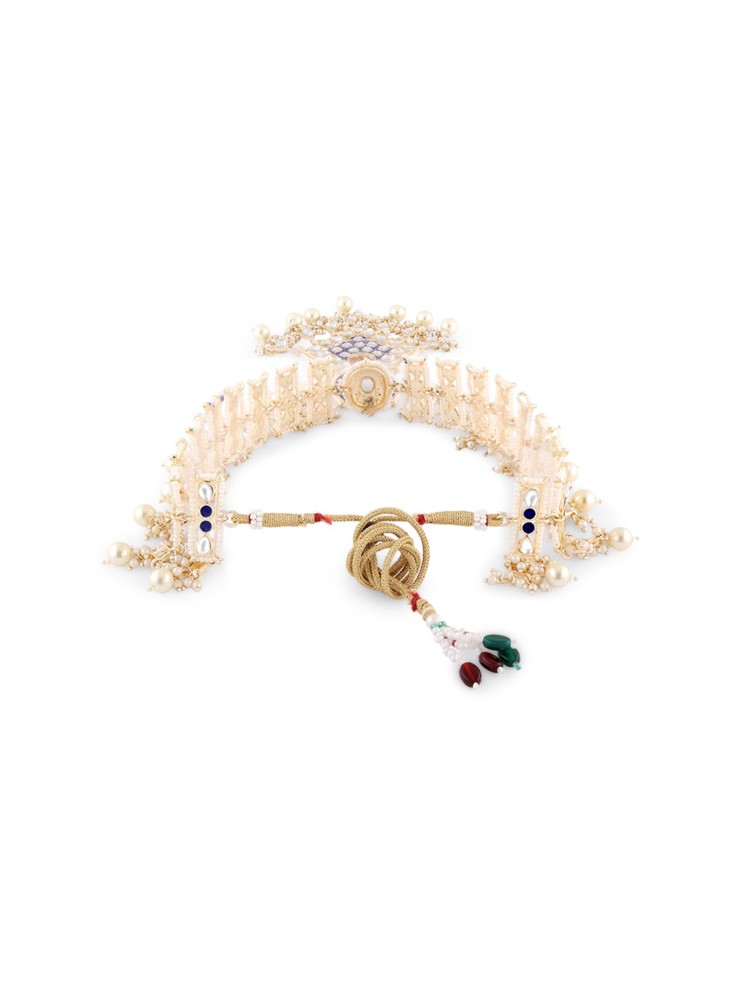 Zaveri Pearls Blue Meenakari Dazzling Kundan Necklace, Earring, Maangtikka & Ring Set