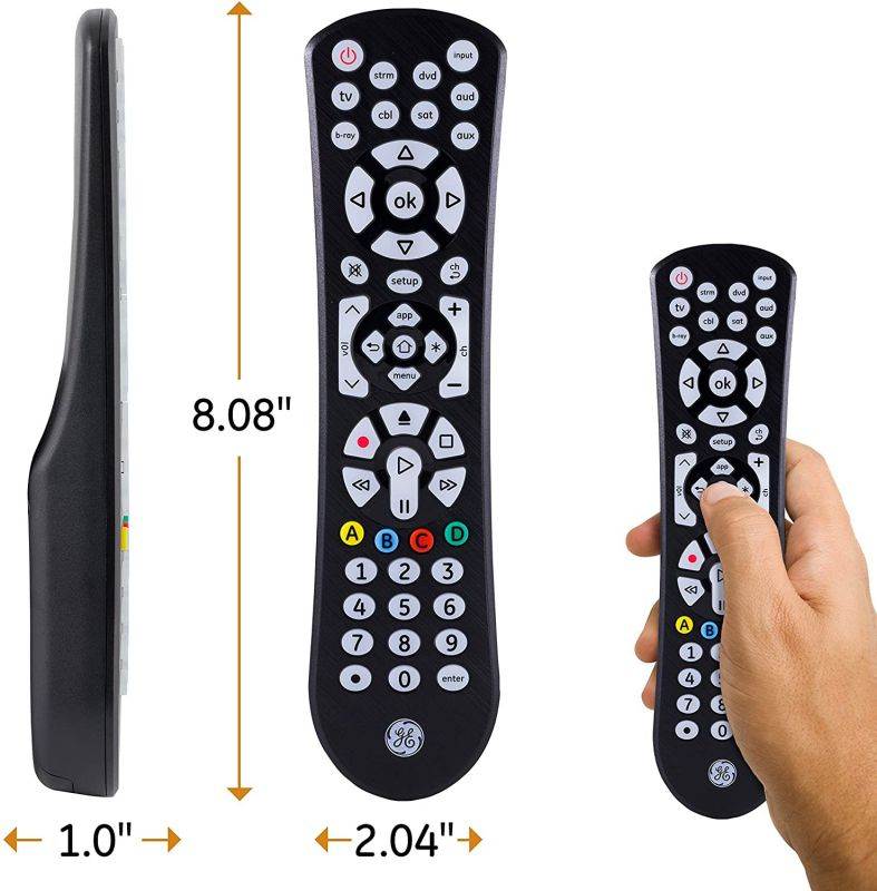 GE Backlit Universal Remote Control for Samsung, Vizio, Lg, Sony, Sharp, Roku, Apple TV, TCL, Panasonic, Smart TVs, Streaming Players, Blu-Ray, DVD, 8 Device Backlit, Black, 41567