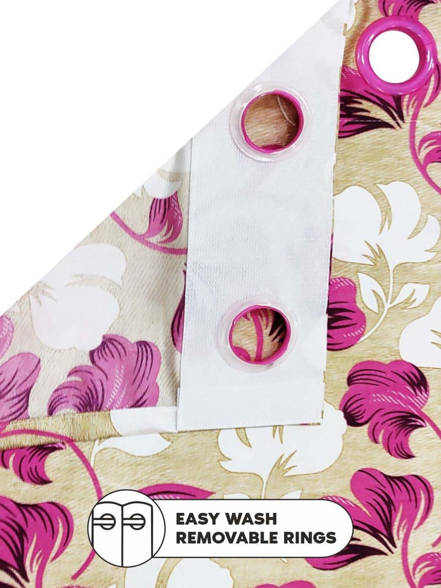 Bianca SANTORO Beige & Pink Faux Silk 7 Ft. Door Curtain - Set of 2