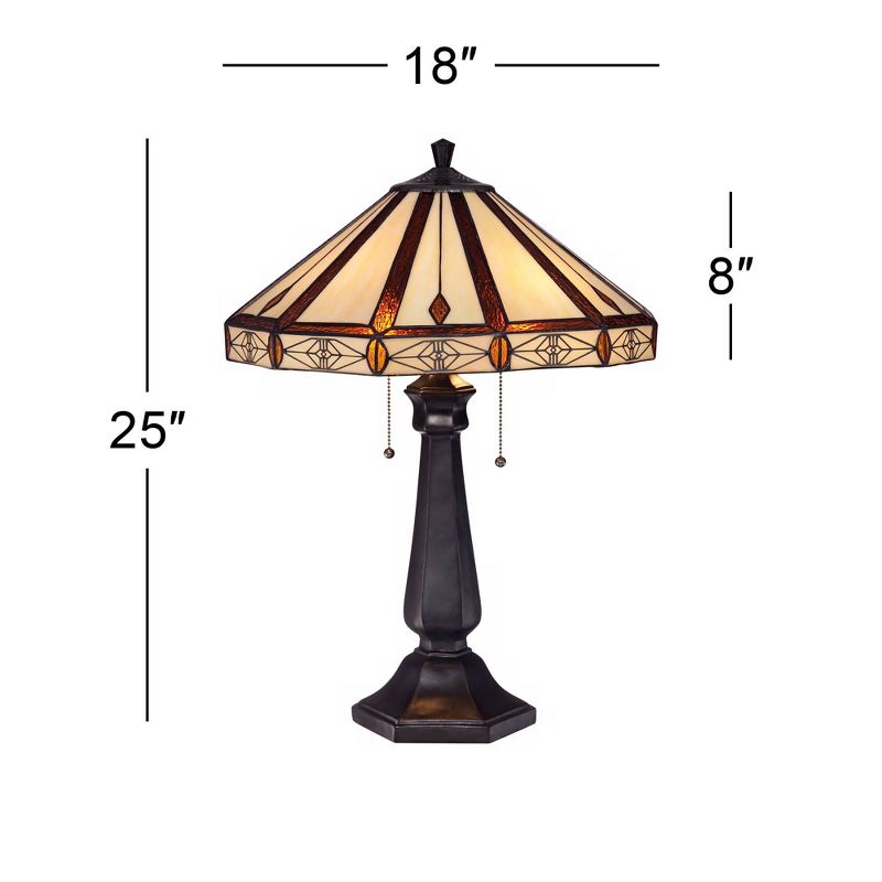 Robert Louis Tiffany Mission Table Lamp Bronze Octagonal Art Glass Shade for Living Room Family Bedroom Bedside Nightstand Office