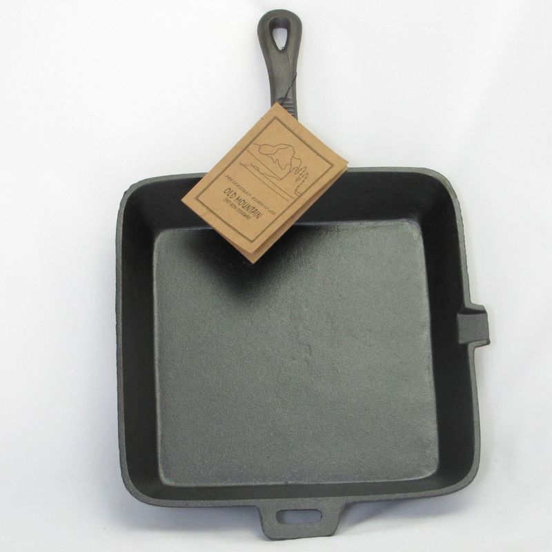 Old Mountain Pre-Seasoned Cast Iron 10.5 Inch Square Skillet with Assist Handle