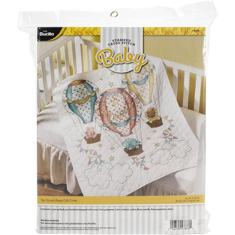 Bucilla Stamped Cross Stitch Crib Cover Kit 34"X43"-Up, Up & Away