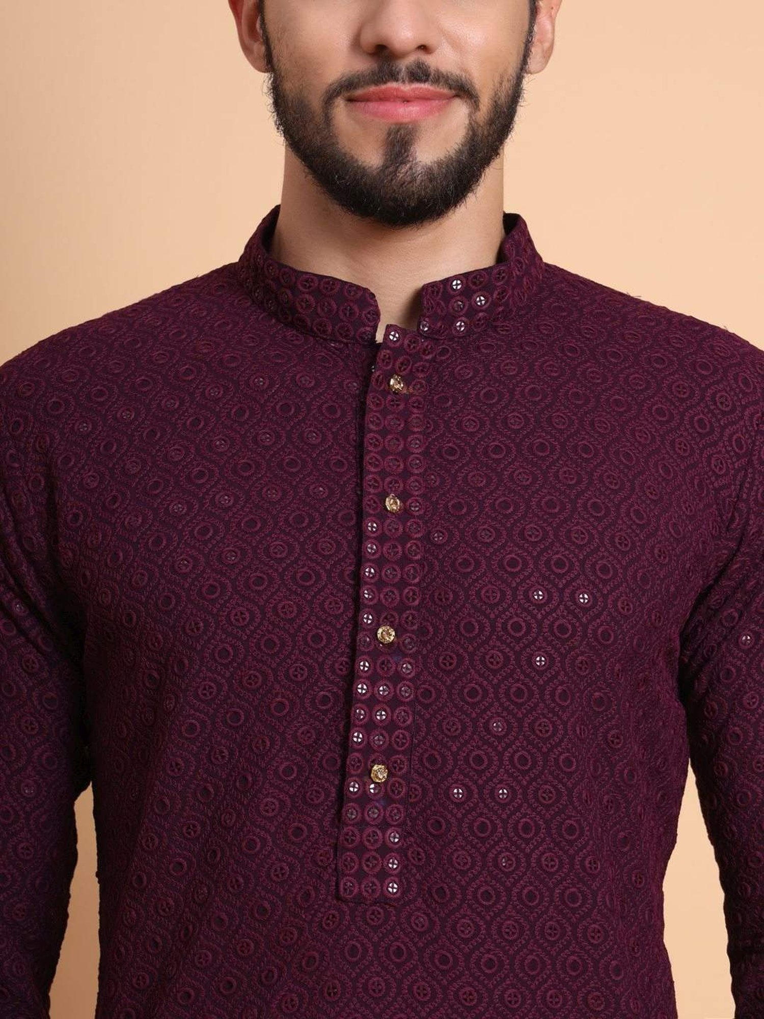 SWAGG INDIA Maroon Regular Fit Embroidered Kurta