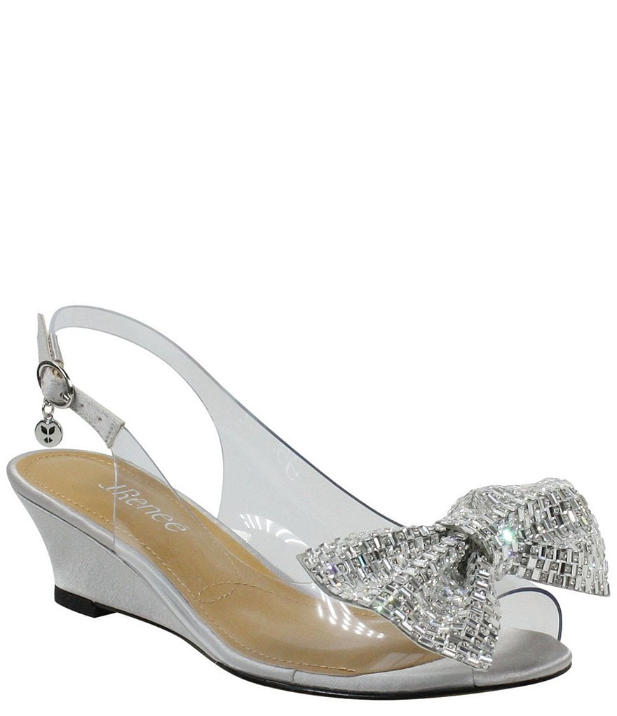J. Renee Leana Clear Vinyl Rhinestone Bow Peep Toe Slingback Pumps
