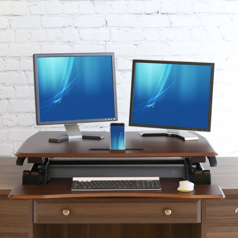 35.4" Airlift Gas Spring Dual Monitor Adjustable Height Standing Desk Walnut - Seville Classics