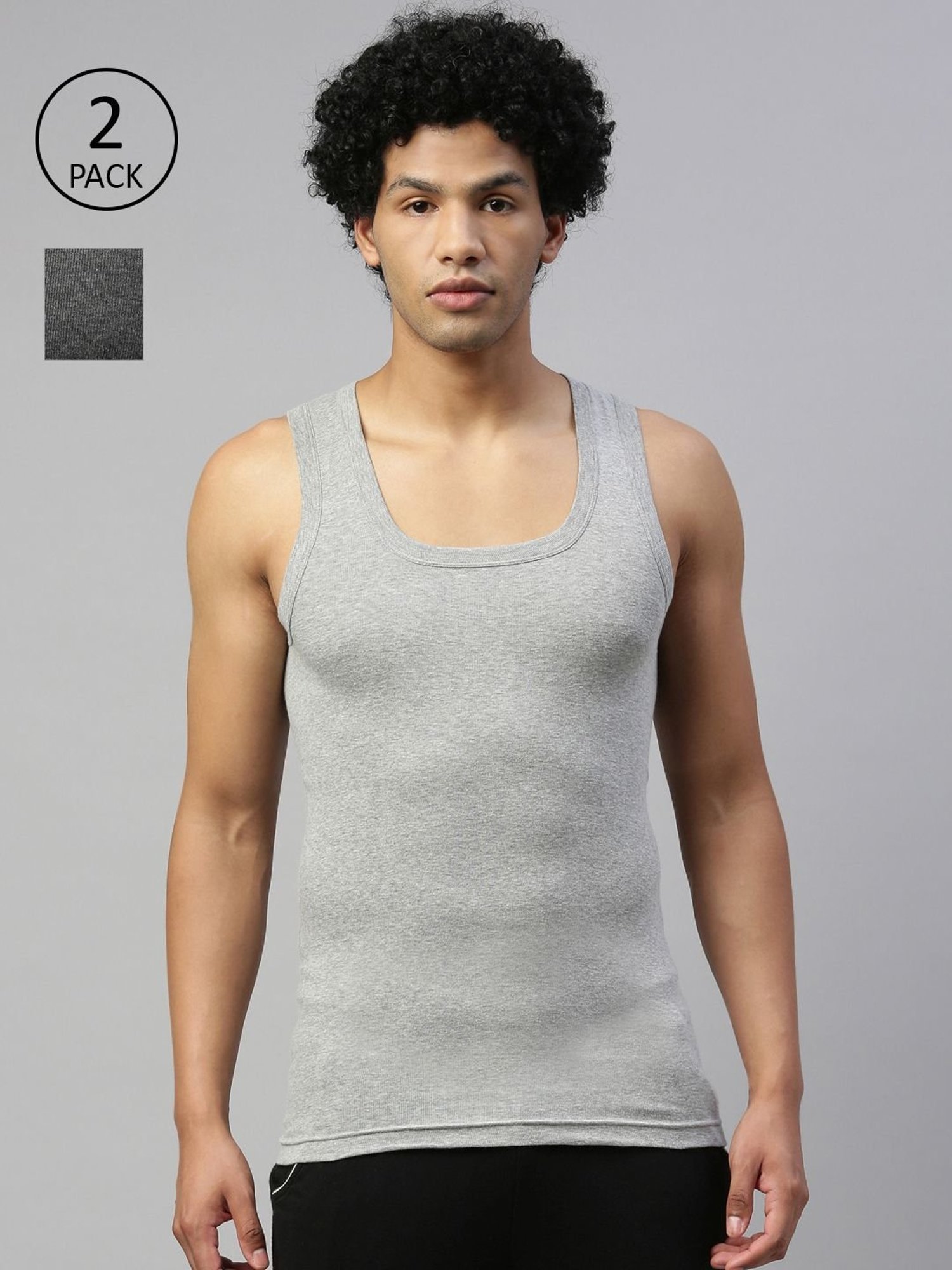 DIXCY SCOTT MAXIMUS Charcoal Melange & Grey Melange Cotton Regular Fit Vest - Pack Of 2