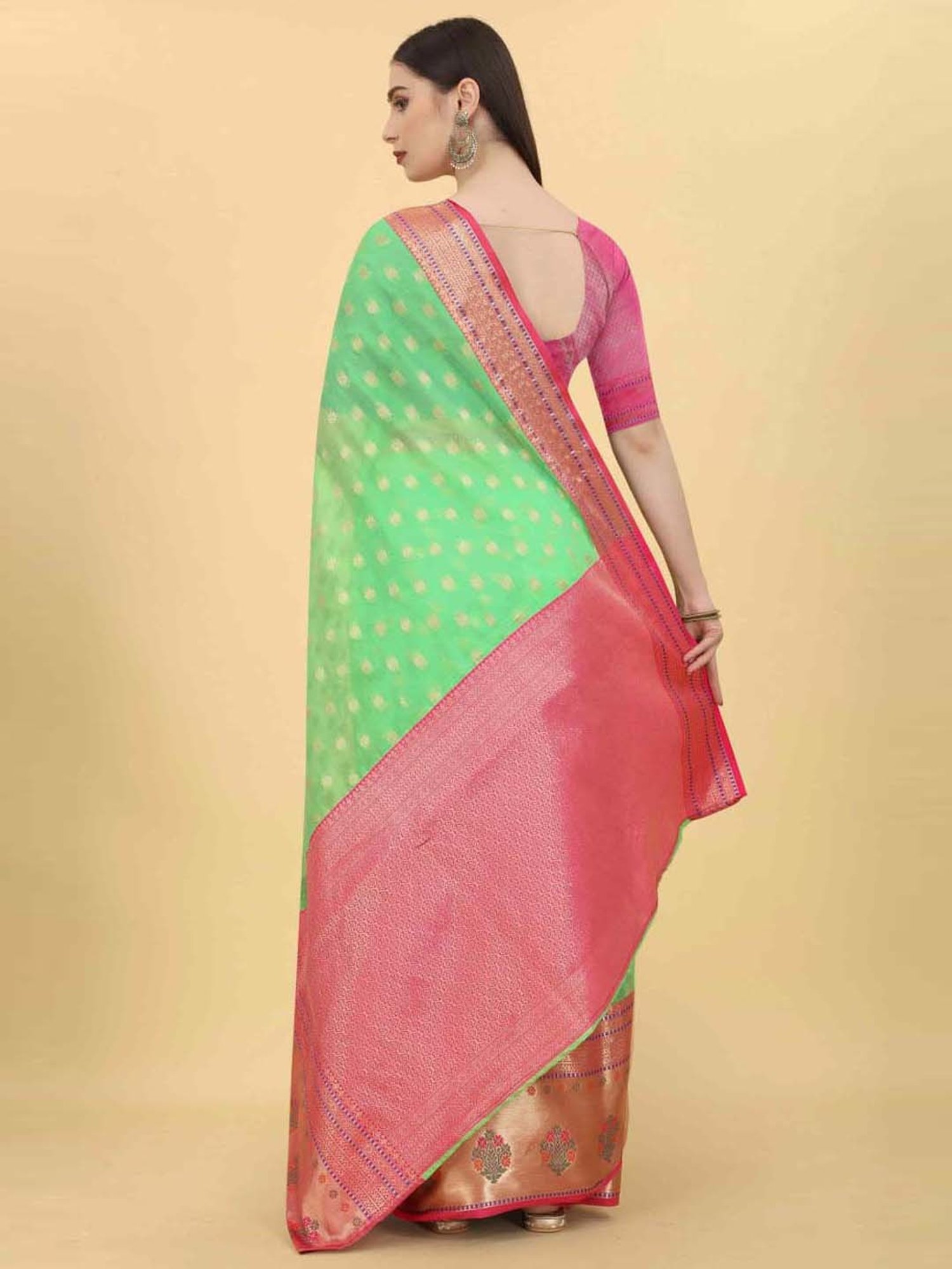 Silk Land Green Silk Woven Saree With Unstitched Blouse