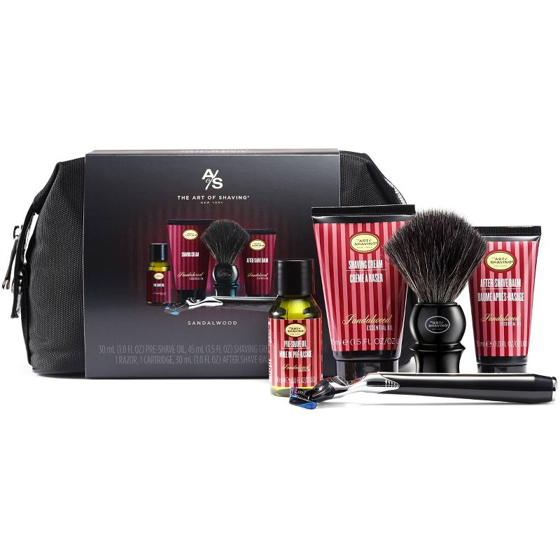 The Art Of Shaving Men's Sandalwood Travel Shaving Kit with 5 Bladed Morris Park Razor