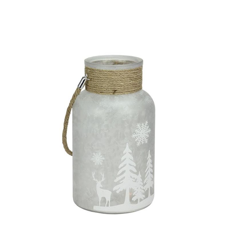 Northlight 10" Winter Scene  Christmas Pillar Candle Holder Lantern with Handle - Clear/White