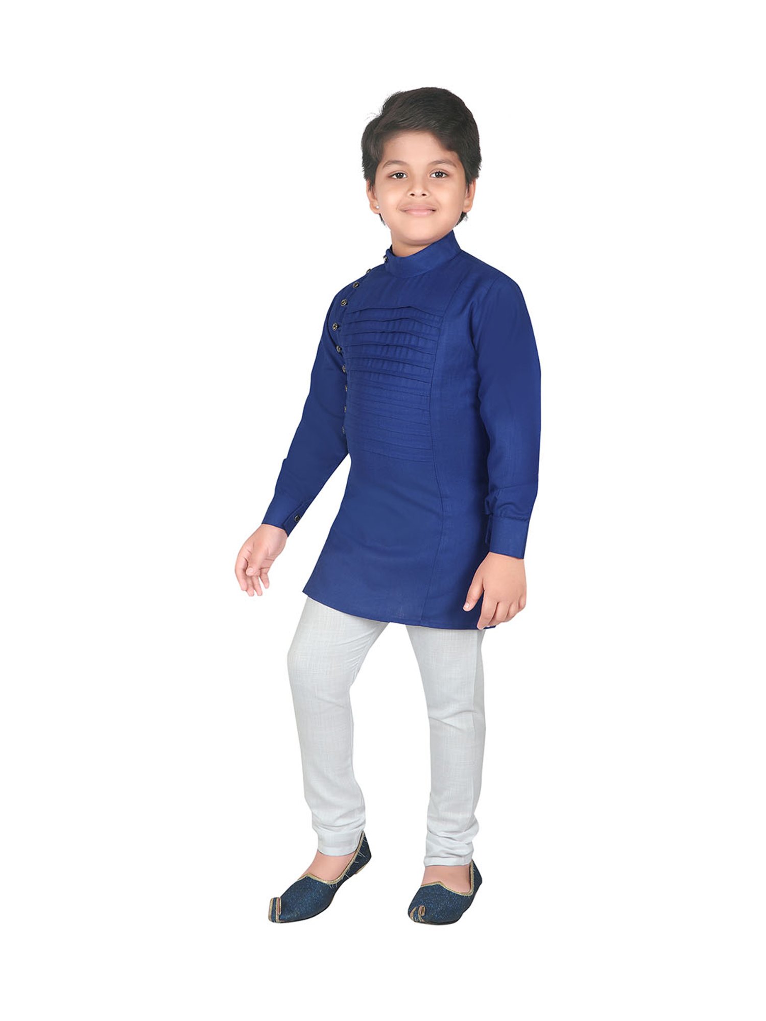 Ahhaaaa Kids Blue & White Solid Kurta with Pyjamas