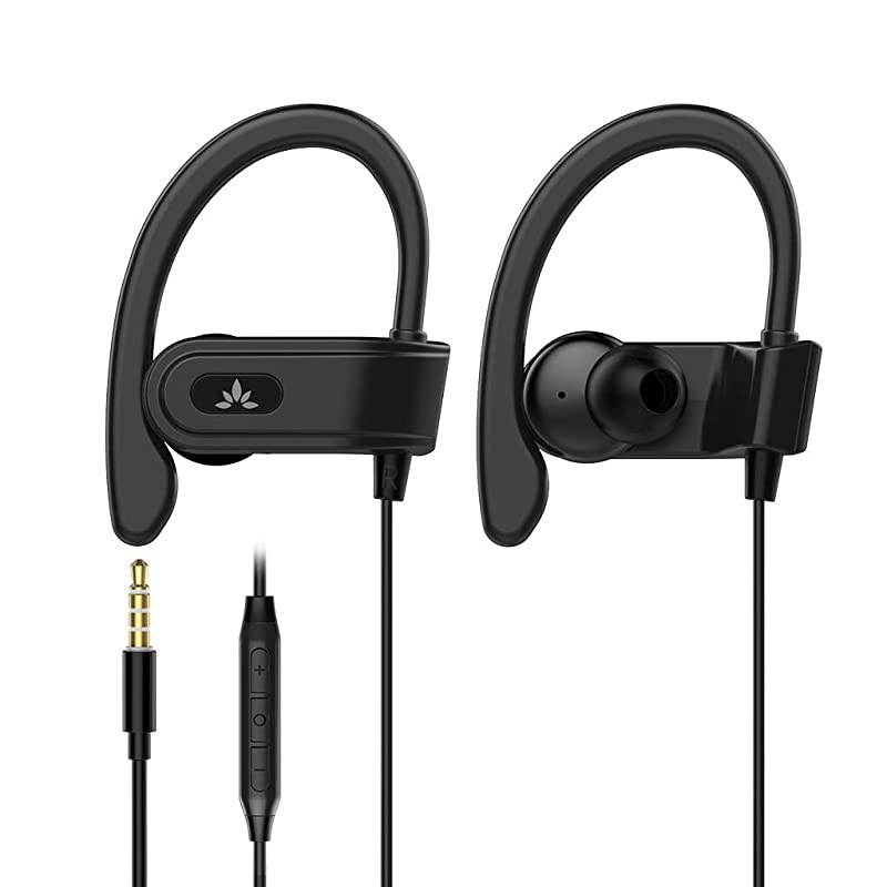 E171 Sports Earbuds Wired with Microphone, Sweatproof Wrap Around Earphones with Over Ear Hook, in Ear Running Headphones for Workout Exercise Gym Compatible with iPhone, Cell Phones