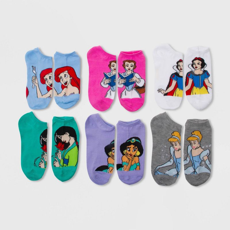 Women's Disney Princess 6pk Low Cut Socks - Gray/Blue/White 4-10