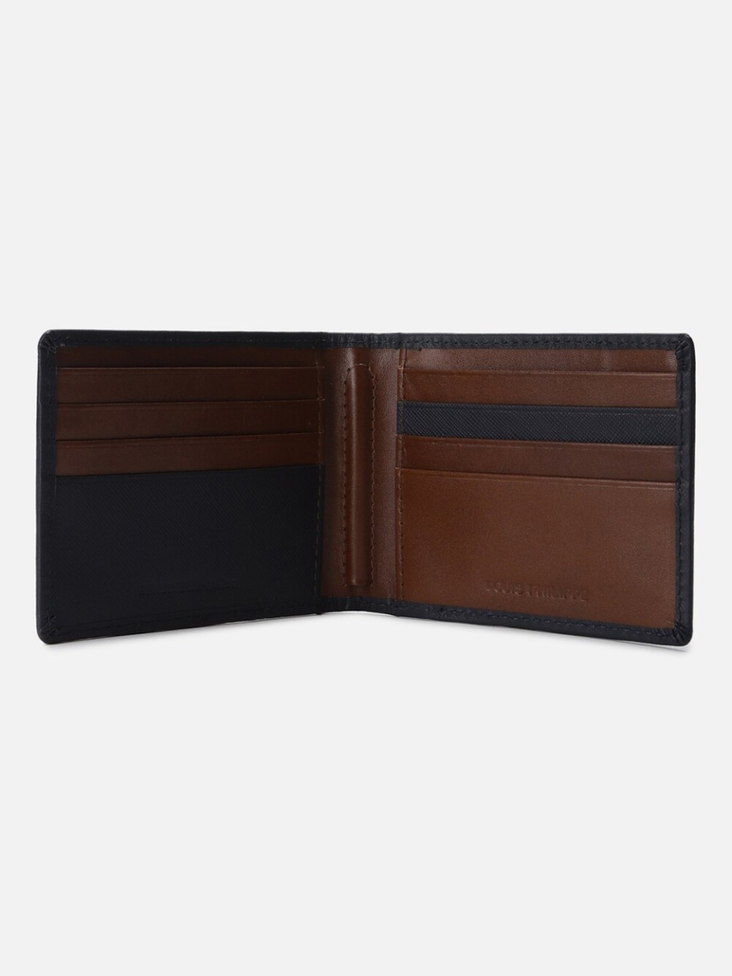Louis Philippe Navy Leather Solid Bi-Fold Wallet