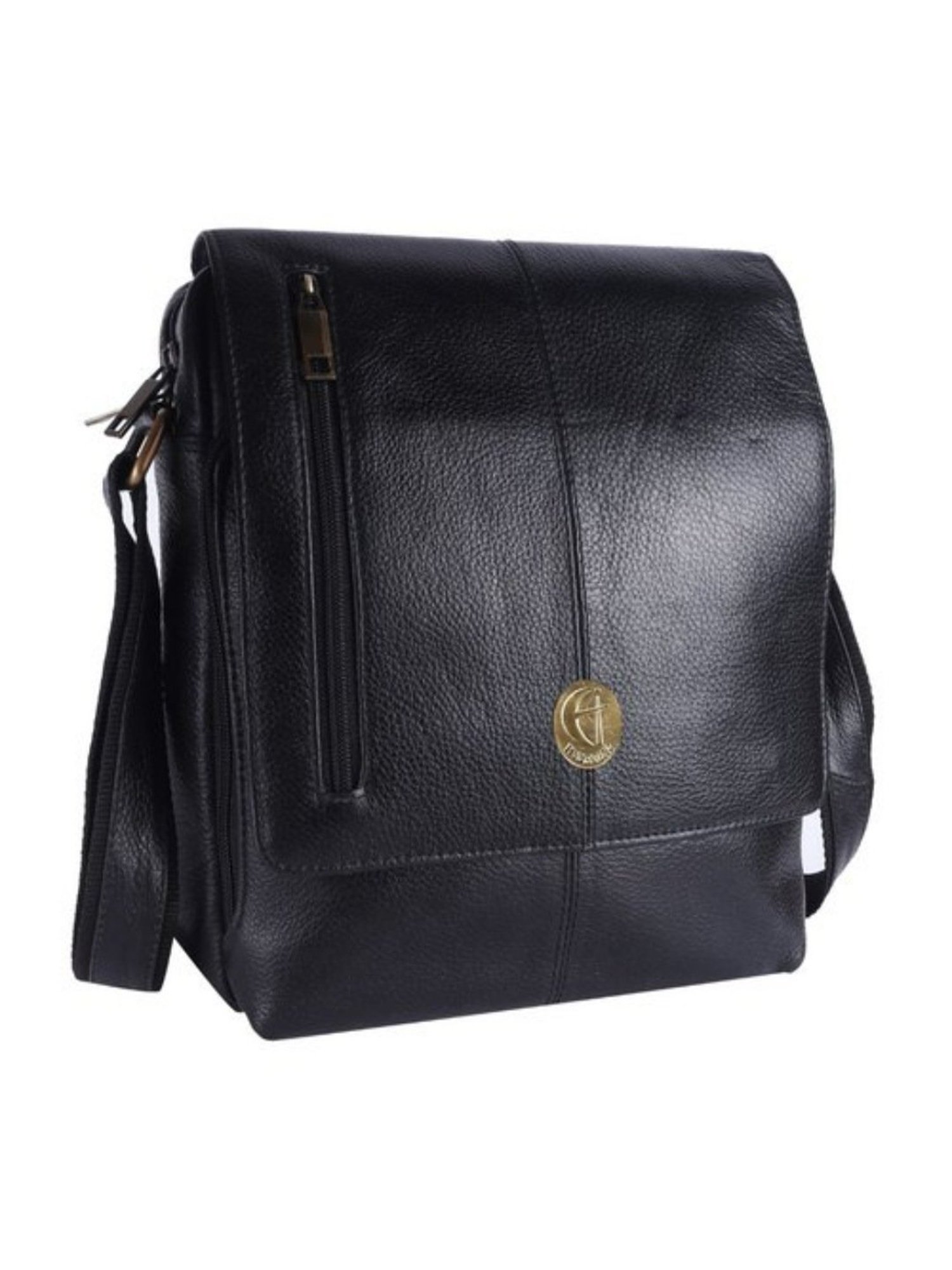 HiLEDER Black Textured Medium Leather 11 inch Cross Body Bag