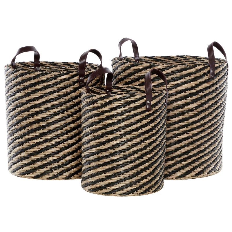 3pk Round Seagrass Storage Baskets with Handles Brown