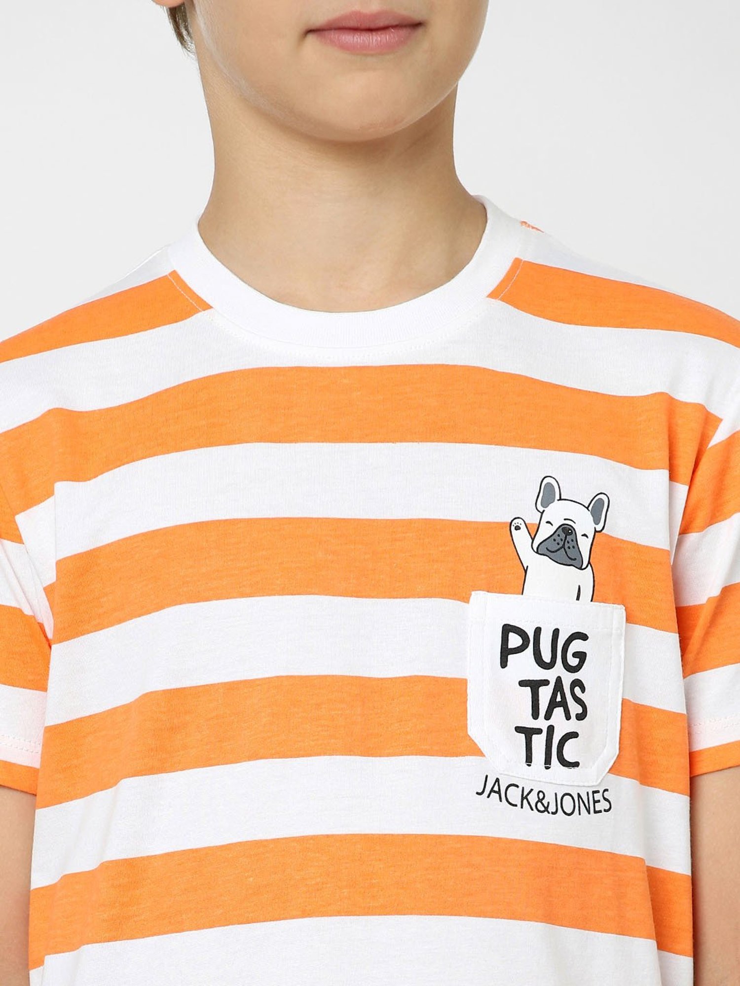 Jack & Jones Junior Orange & White Striped T-Shirt