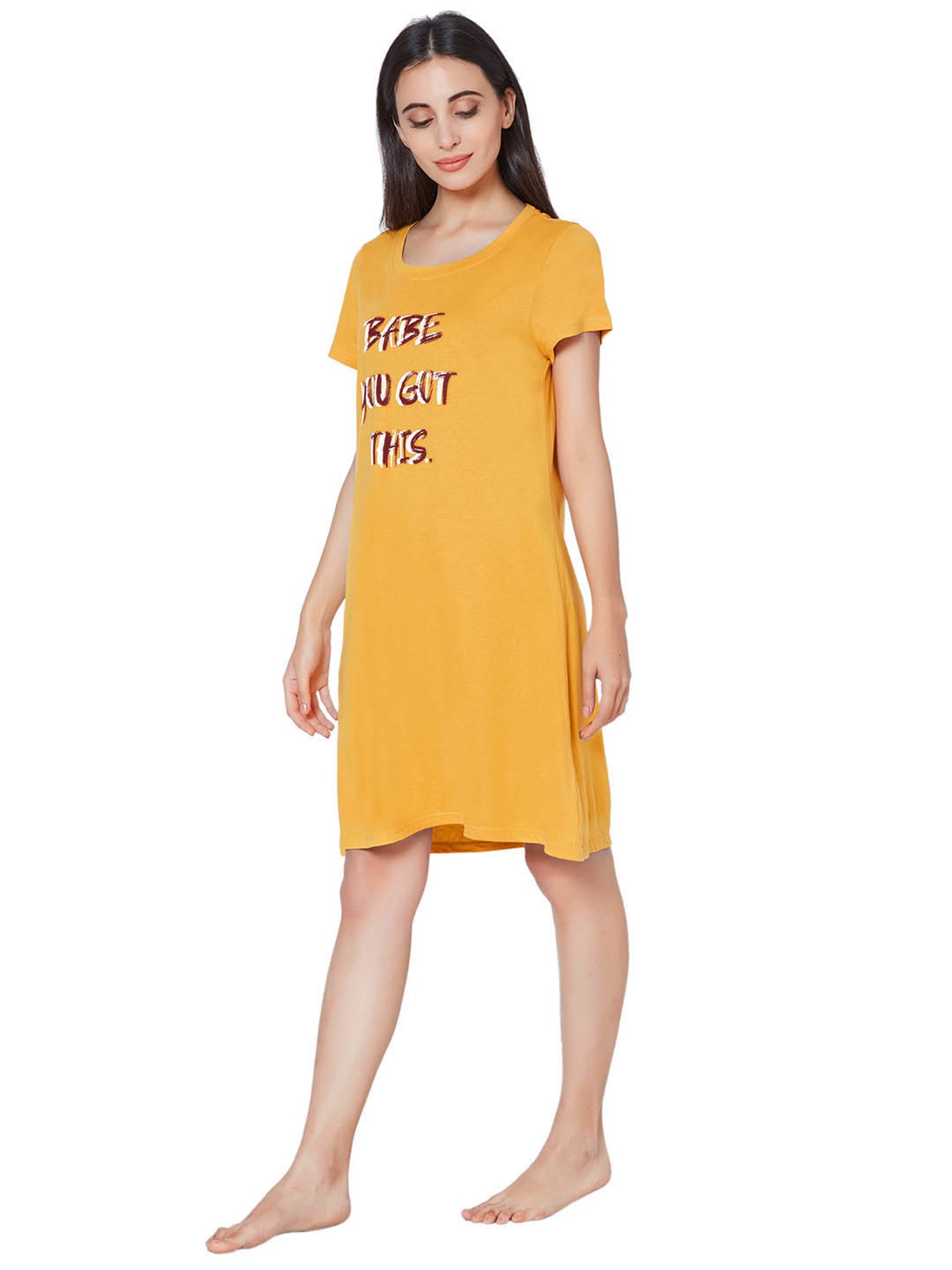 Soie Yellow Printed Night Dress