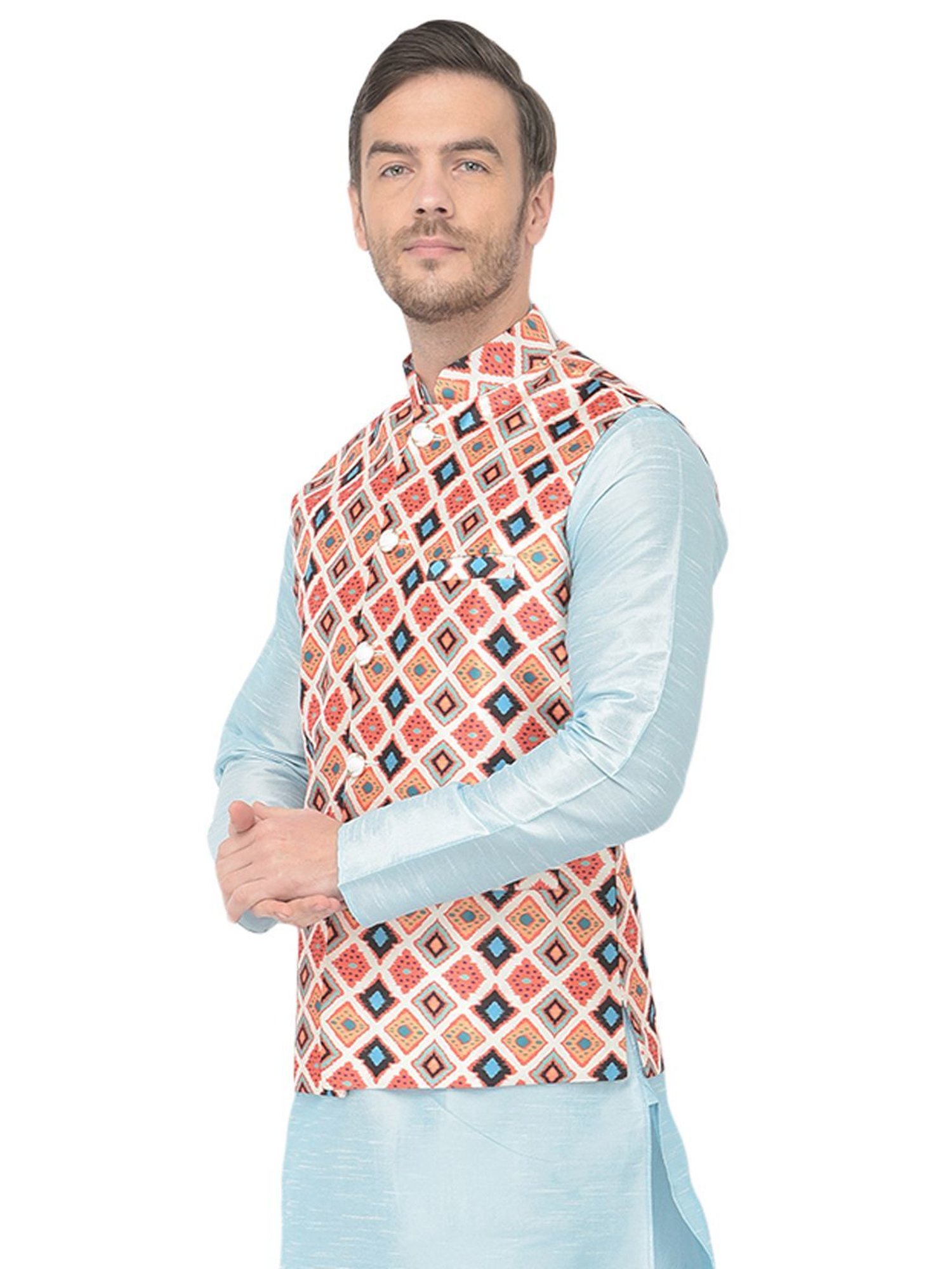 SG LEMAN Multi Regular Fit Printed Nehru Jacket
