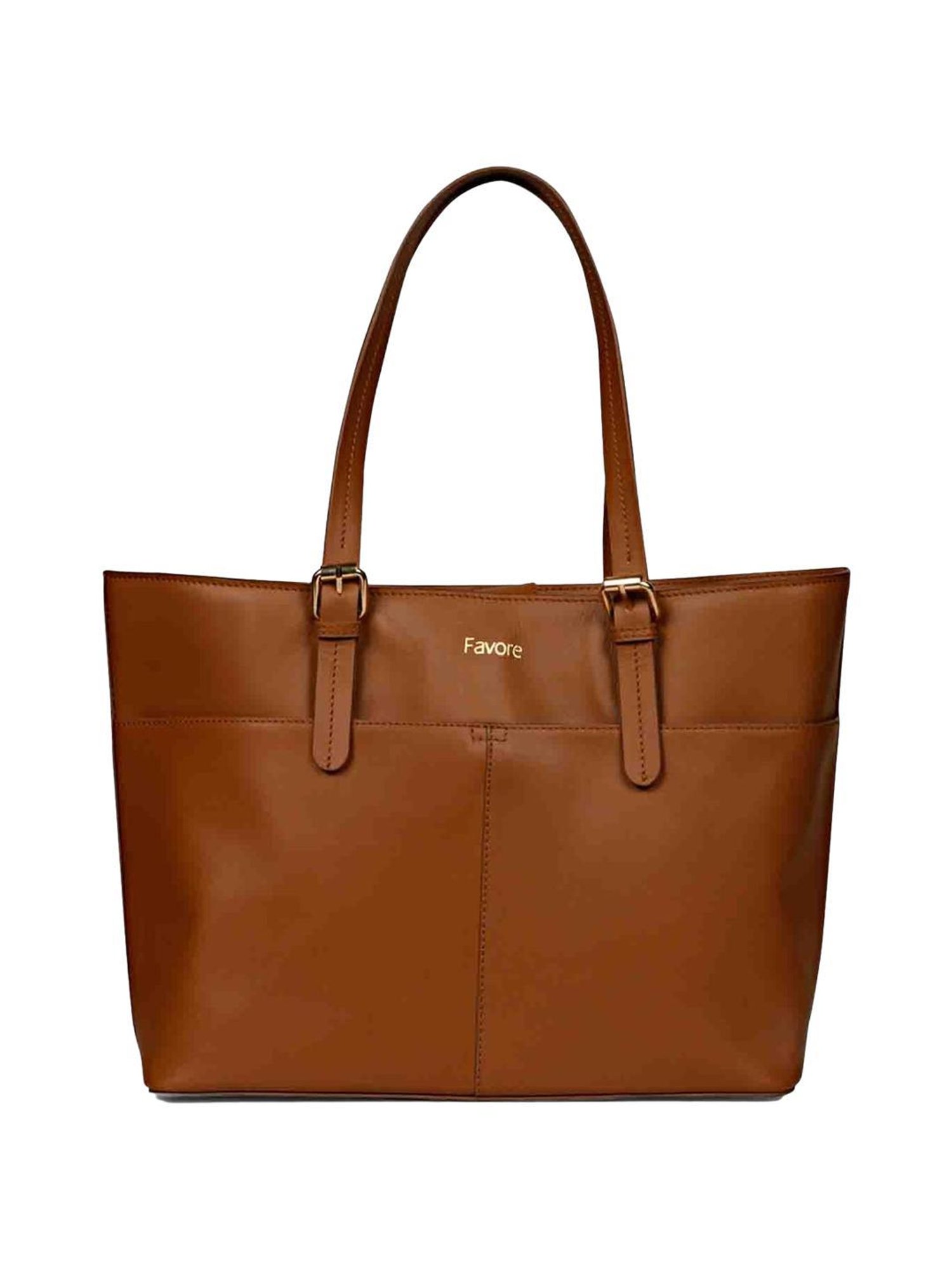 Favore Tan Solid Medium Tote Handbag