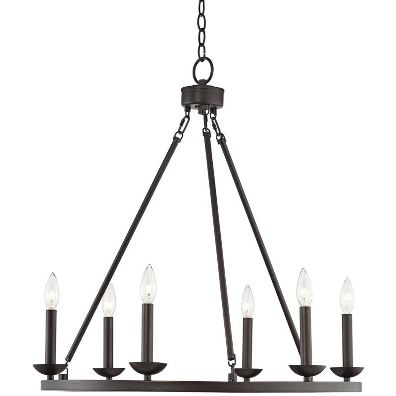 Franklin Iron Works Bronze Wagon Wheel Chandelier 27" Wide Farmhouse 6-Light Fixture for Dining Room House Foyer Kitchen Entryway