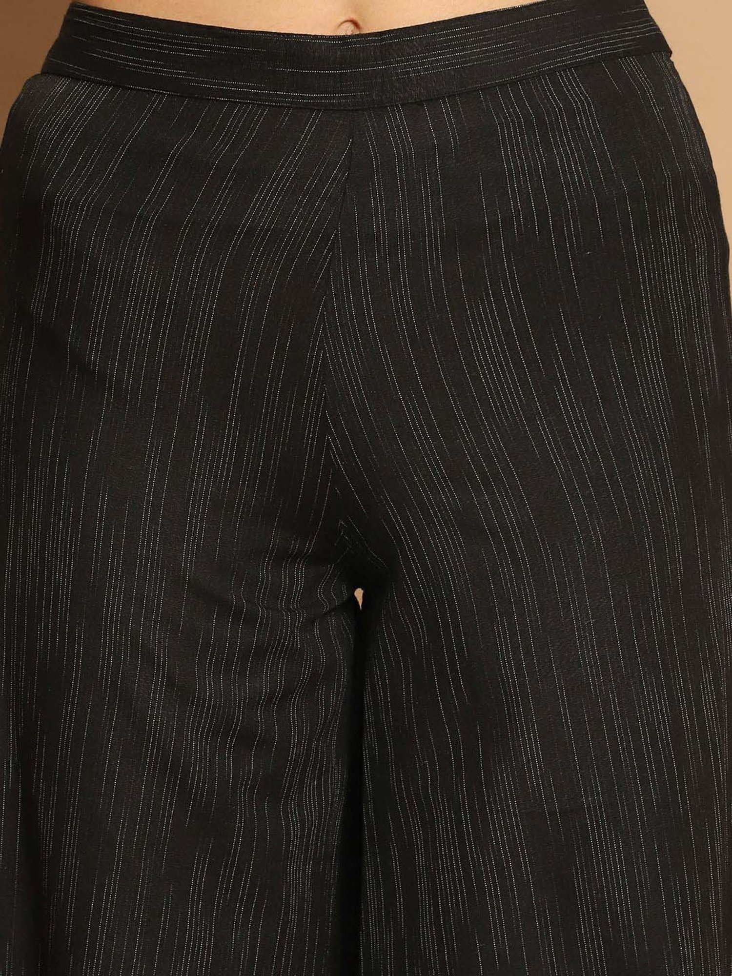 Jompers Black Woven Pattern Kurta Palazzo Set With Dupatta