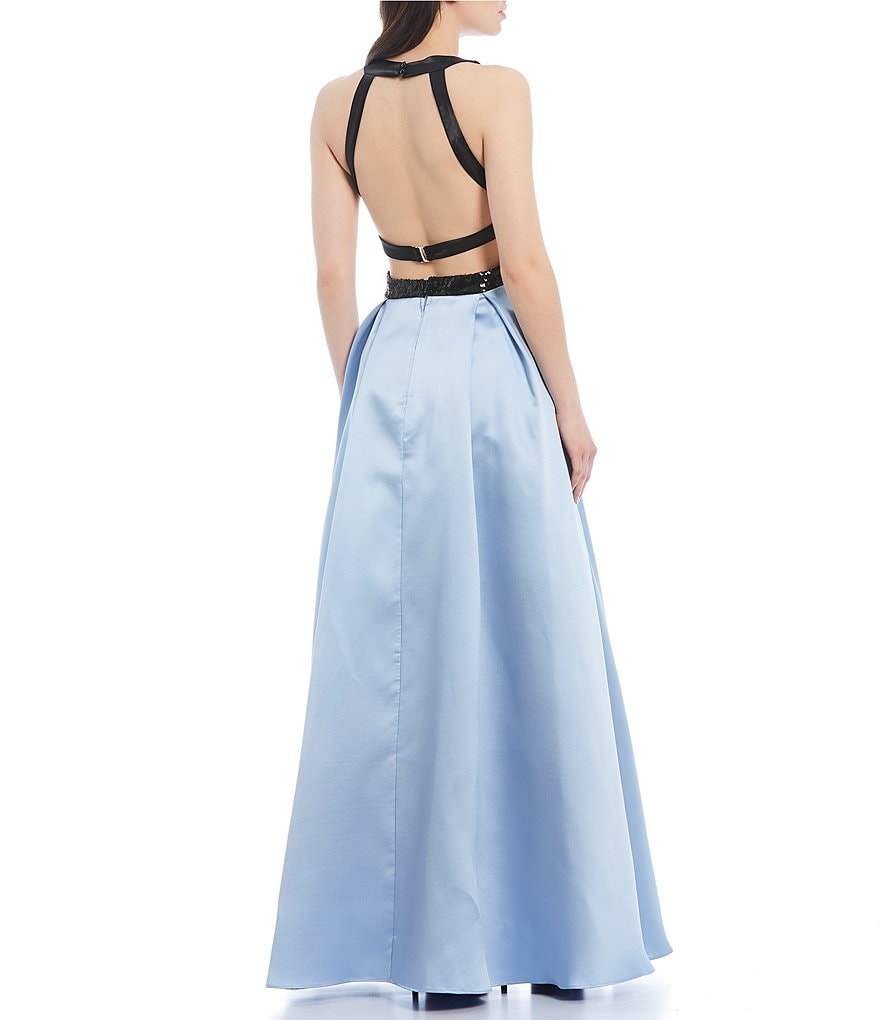 Teeze Me Sequin Bodice Color-Block Ball Gown