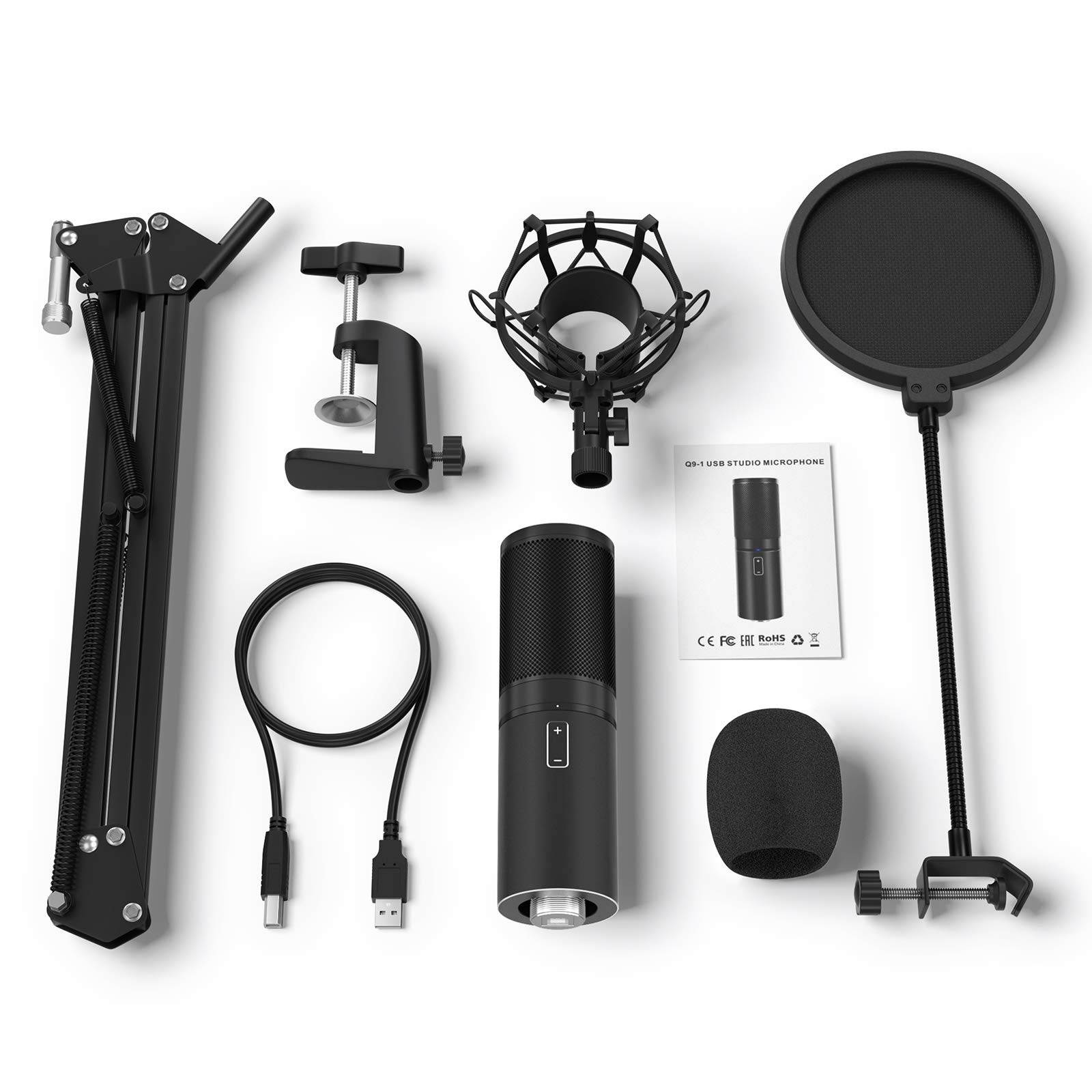 TONOR USB Microphone Kit Q9 Condenser Computer Cardioid Mic for Podcast, Game, YouTube Video, Stream, Recording Music, Voice Over