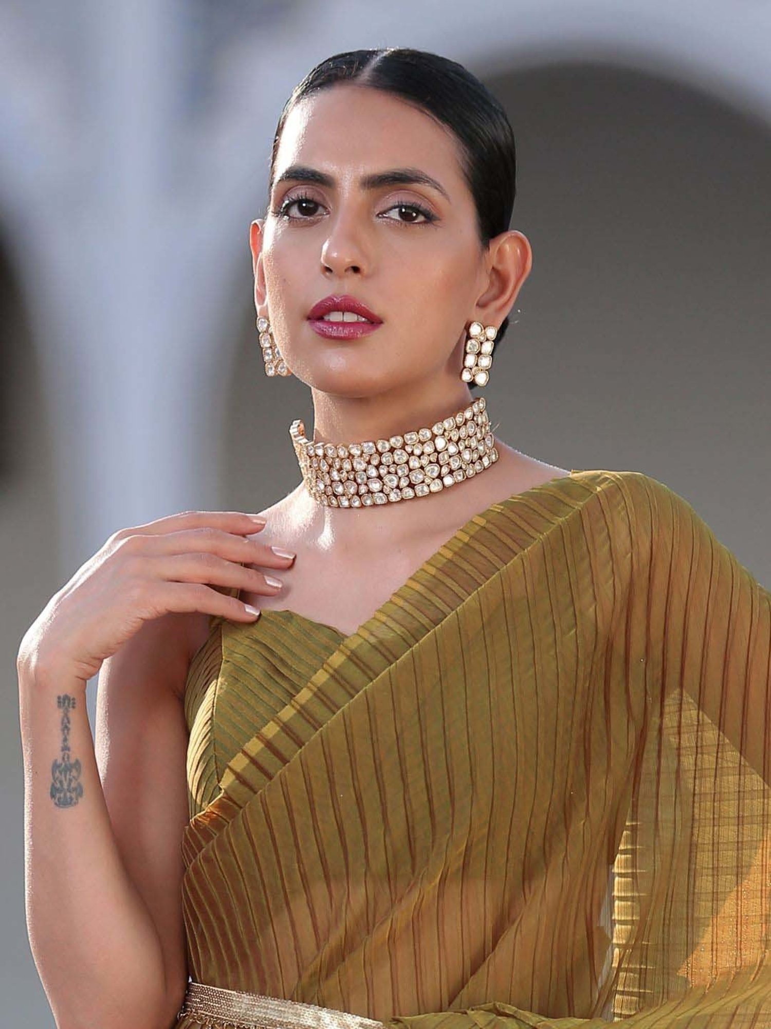 Swtantra Khaki Pleated Readymade Blouse