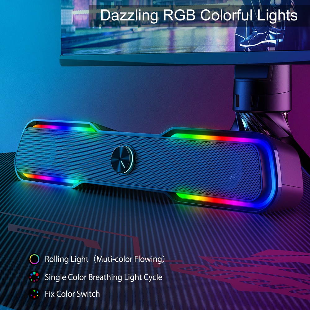 BlitzWolf&reg; BW-GS1 Computer Game Speaker with 2.0 Channel System bluetooth RGB Light Stylish Design Touch Control and USB & 3.5mm Audio Plug